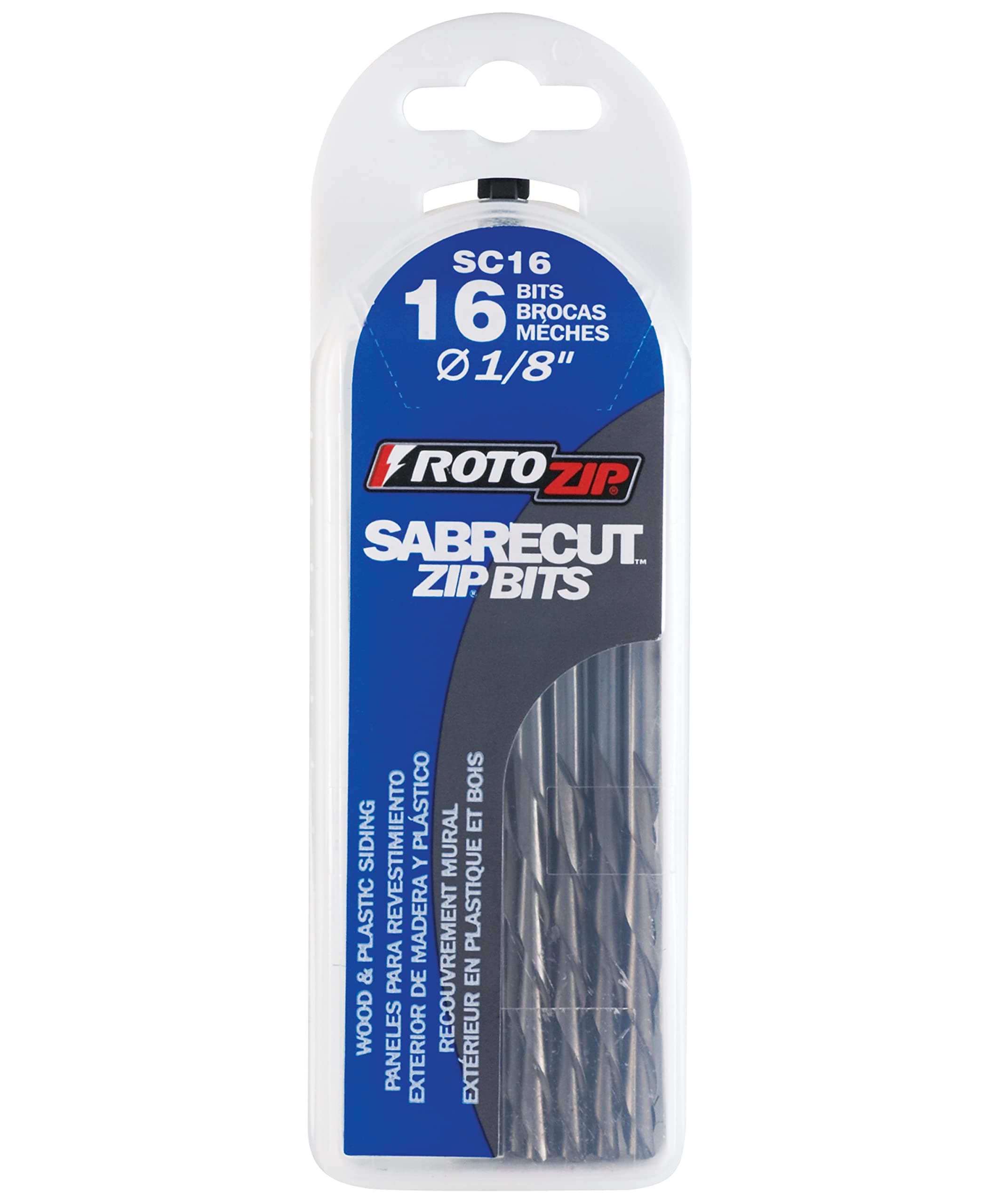 SC16 1/8 Inch Sab Recut Zip Bit For Wood and Plastic, 16 Pack, Silver