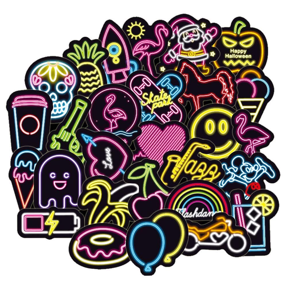 Neon Light Stickers 100 pcs/Pack Stickers Variety Vinyl Car Sticker Motorcycle Bicycle Luggage Decal Graffiti Patches Skateboard Stickers for Laptop Stickers for Kid and Adult