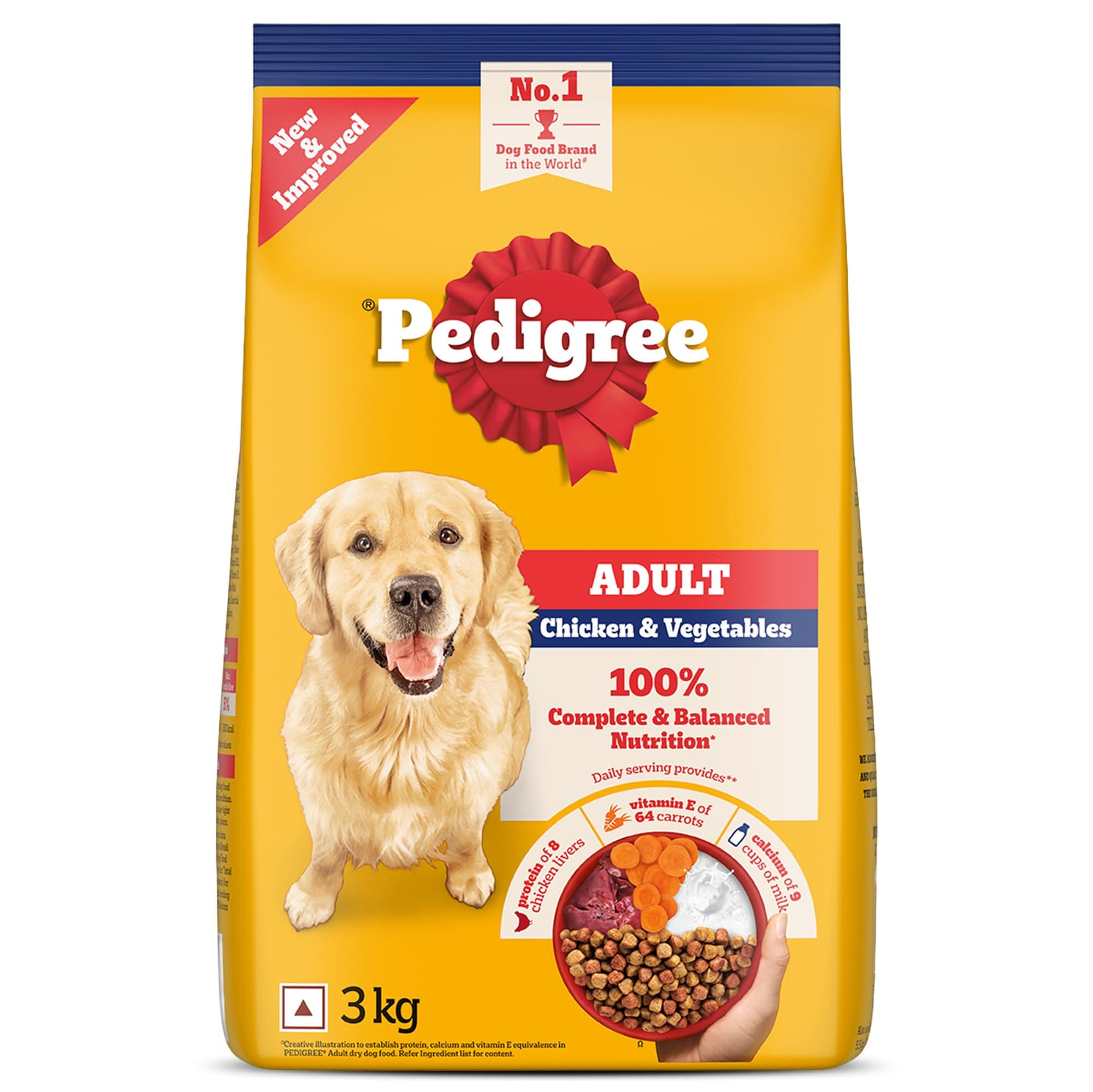 Adult Dry Dog Food, Chicken & Vegetables, 3 kg, Contains 37 Essential Nutrients, 100% Complete & Balanced Food for Adult Dogs