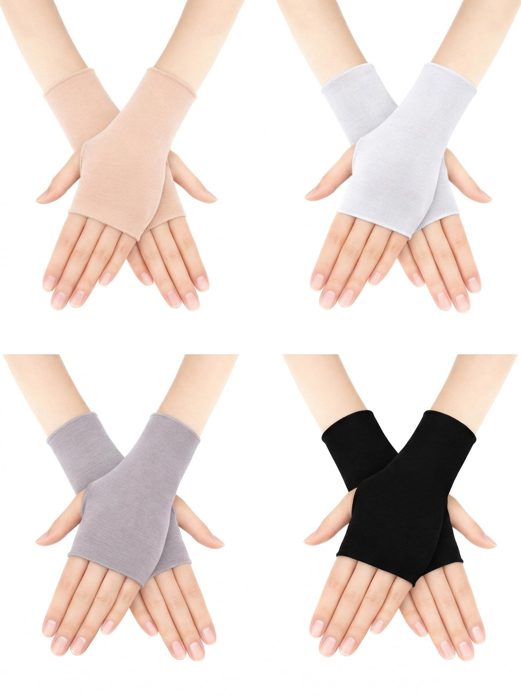 4 Pack Sun Protection UV Gloves Driving Sun Block Gloves Cooling Fingerless Wrist Length Cotton for Women Gel Manicure
