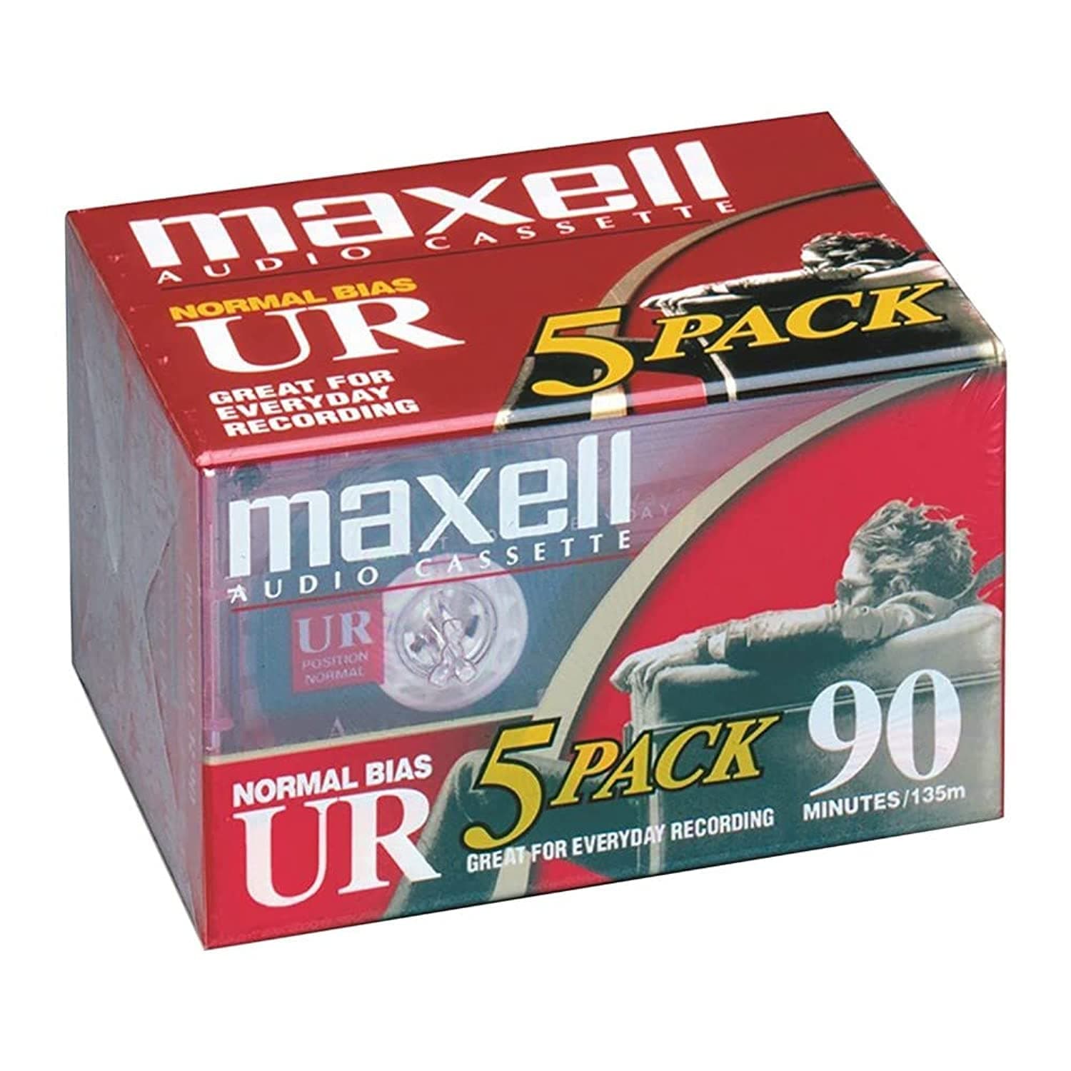Maxell 108562 UR-90 5PK Normal Bias Audio Cassettes 90 Minute With Cases 5 Pack