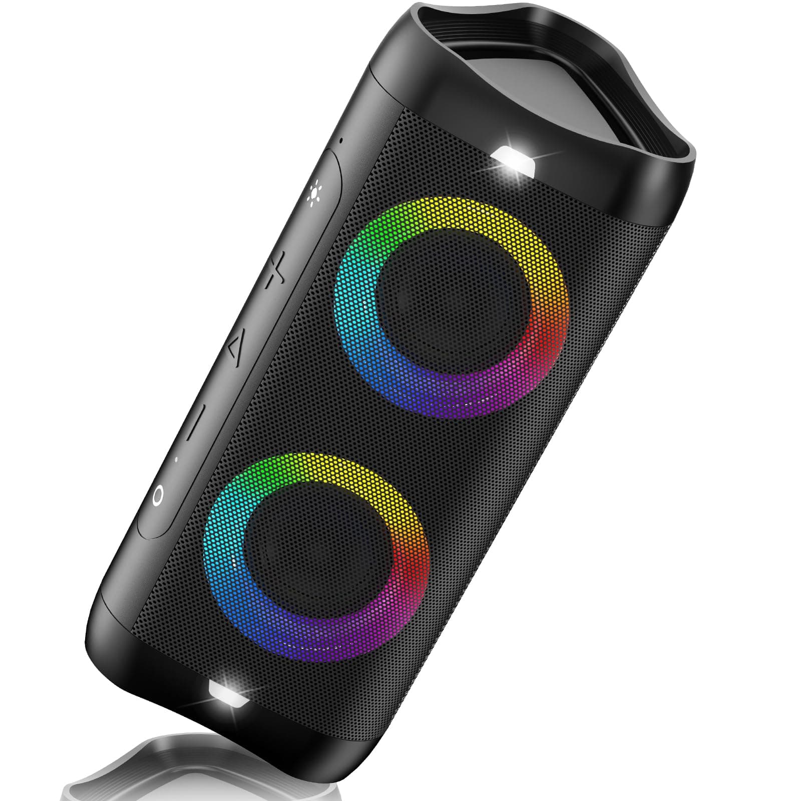 Portable Bluetooth Speaker with Lights, 30W Stereo Sound, Bass Boost, IPX5 Waterproof, 20H Playtime, Built-in Mic, Speakers Wireless Bluetooth for Travel, Party, Outdoor, Shower(Black)