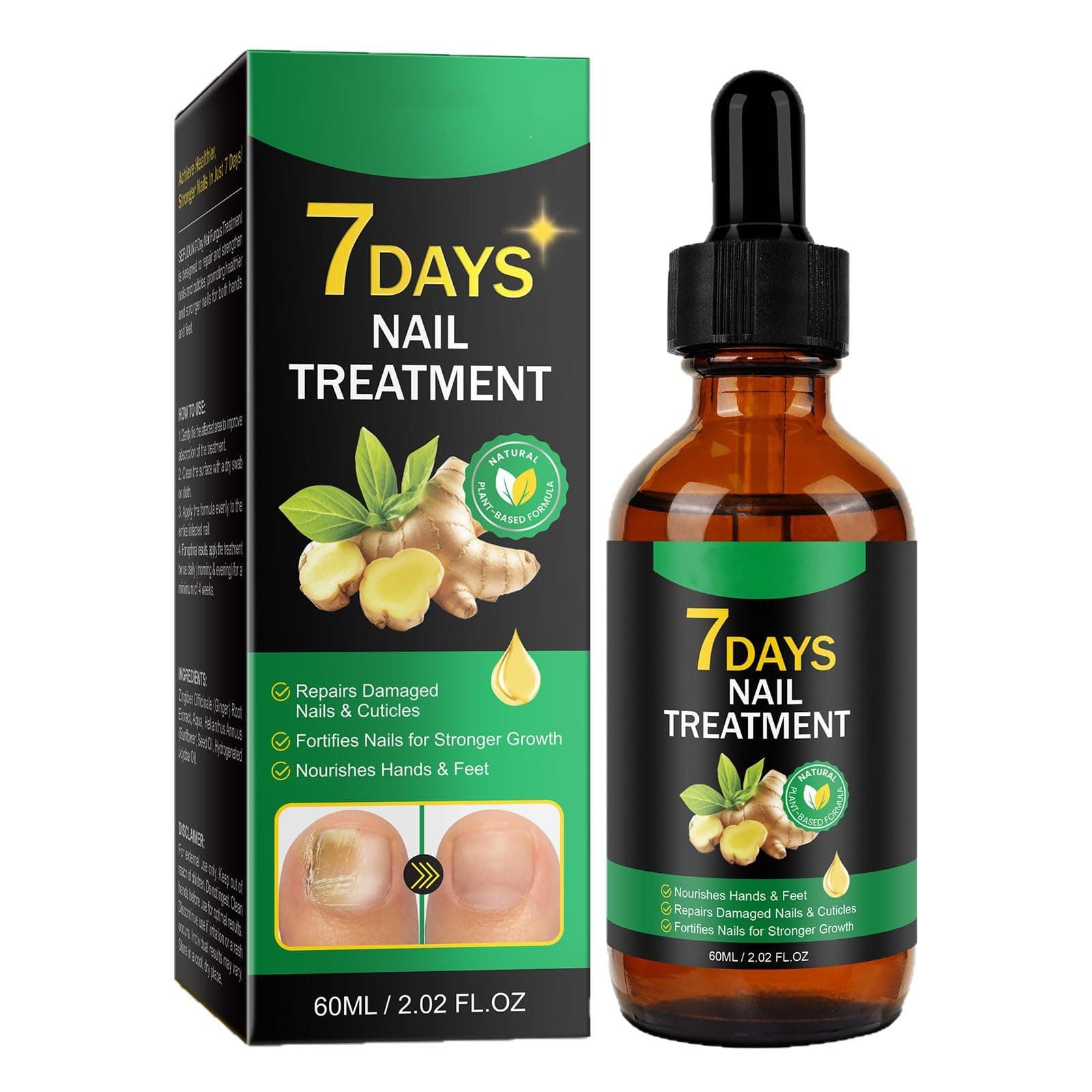 Fungal Nail Treatment - Ginger Nail Treatment Nail Support Nail Care - 7 Days Fungal Nail Treatment - Nail Nutrient Strengthener Ginger Nail Growth Oil for Natural Shine, 60ml