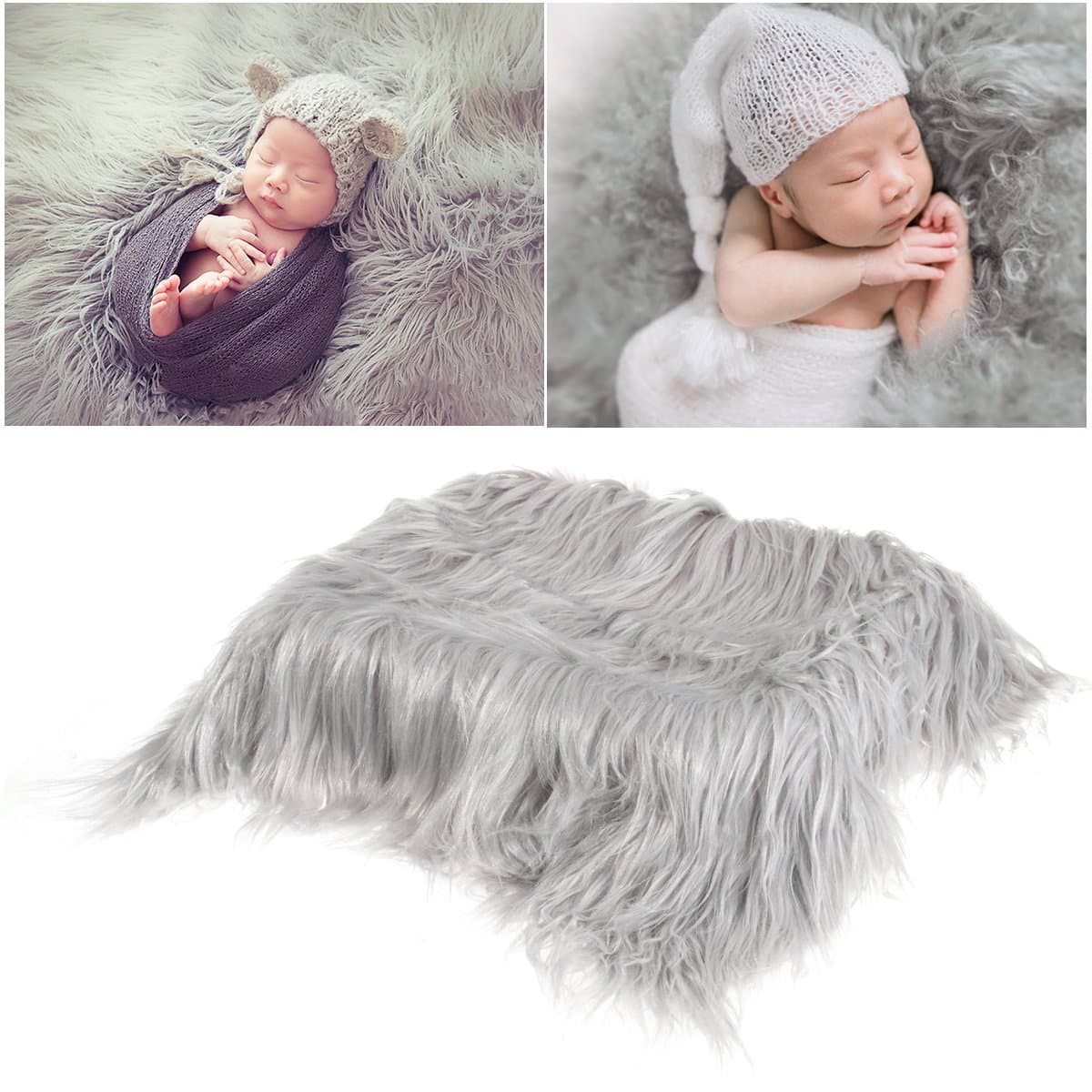 Baby Newborn Fur Photography Photo Props Blanket rug Background Backdrops - Grey