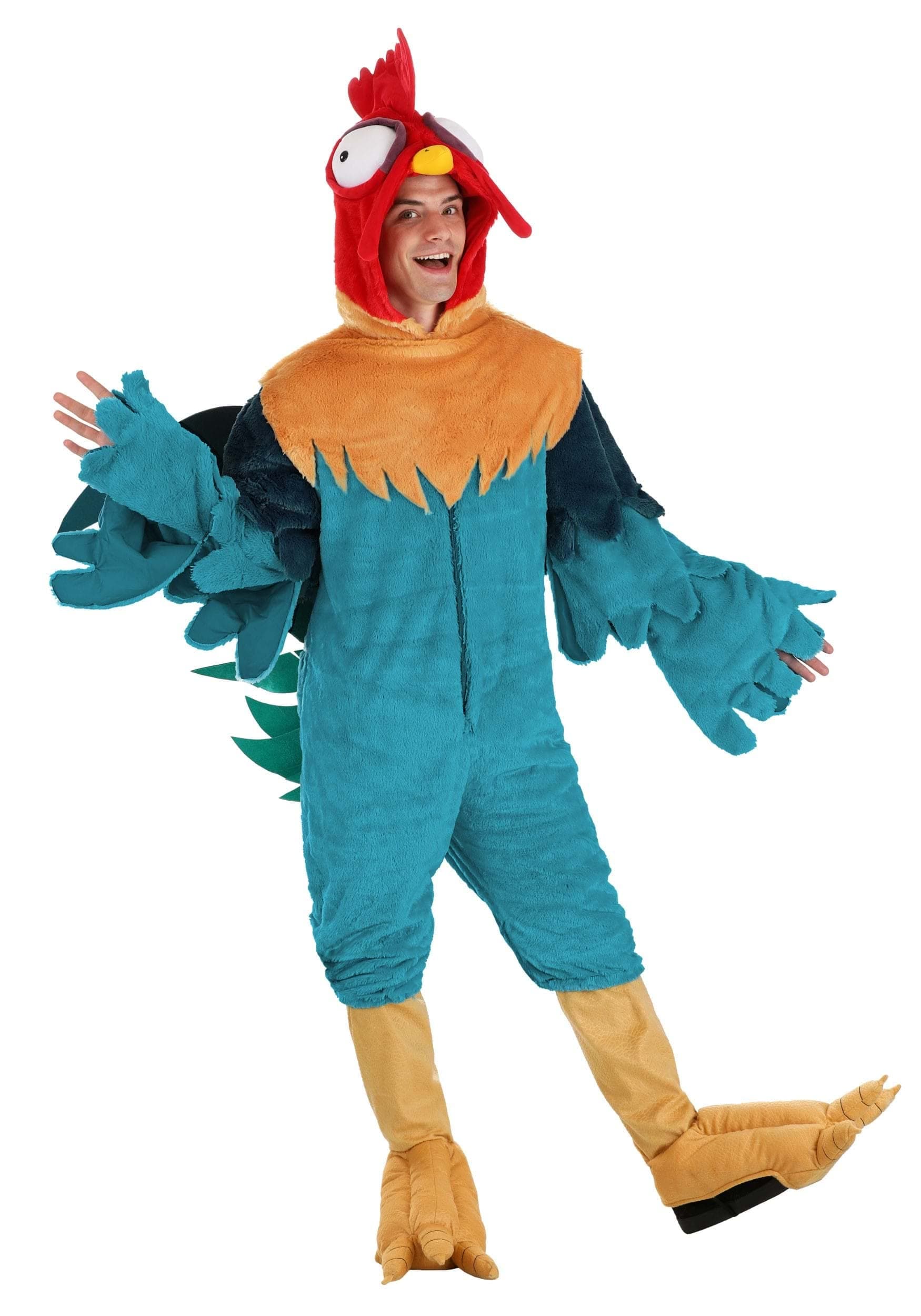 Adult Disney Moana Hei Hei Halloween Costume | Rooster Hooded Jumpsuit with Attached Shoe Covers