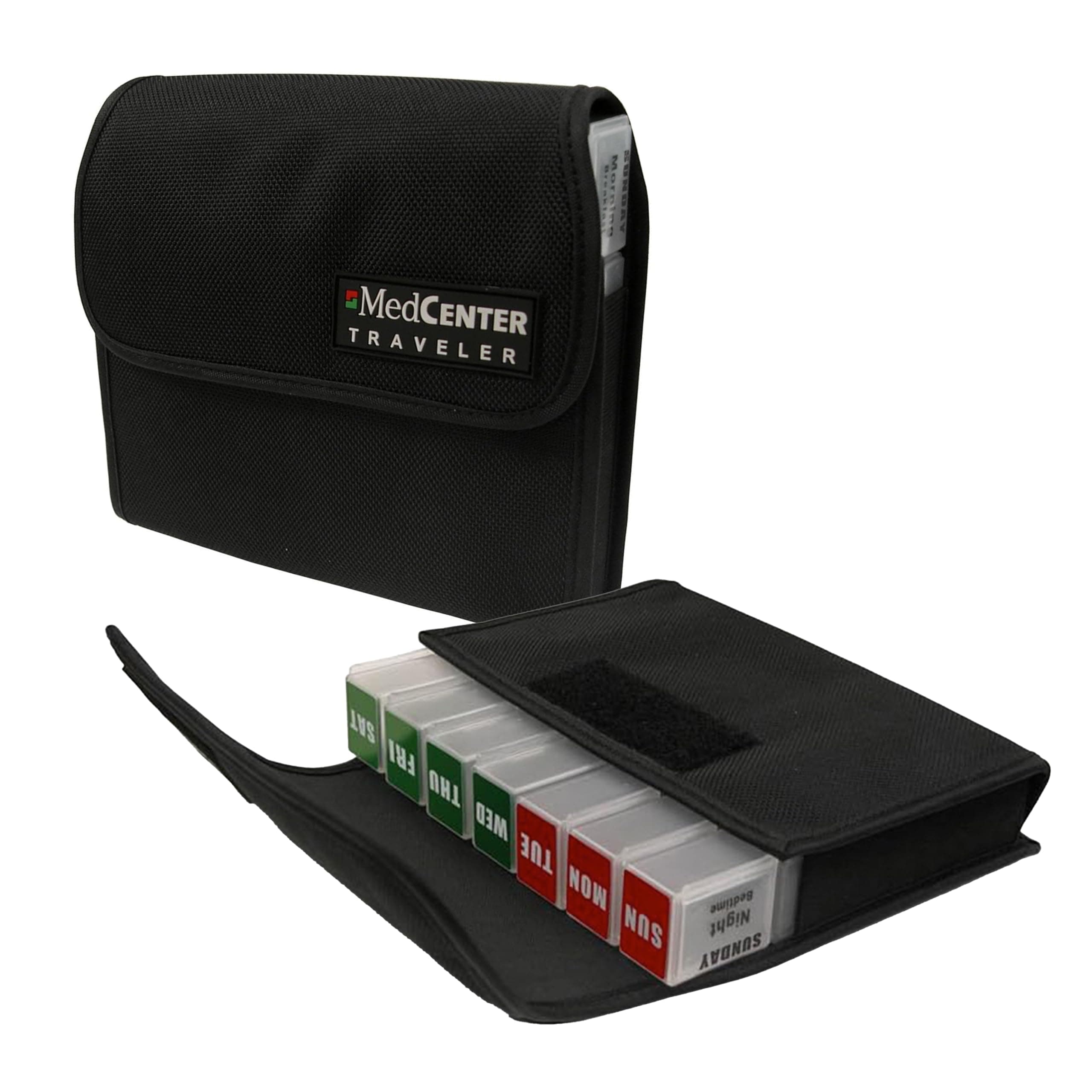 MEDCENTER Traveler 7 Day Pill Organizer HSA/FSA, Portable Pill Case, Large Capacity Medication Organizer for Traveling with 4 Daily Compartments, Nylon Pill Container for Travel, Large Size