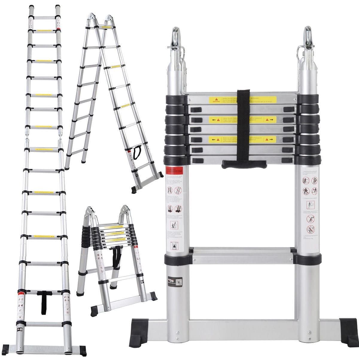 EN131 16.5FT Aluminum Telescoping Telescopic Extension Ladder Tall Multi Purpose