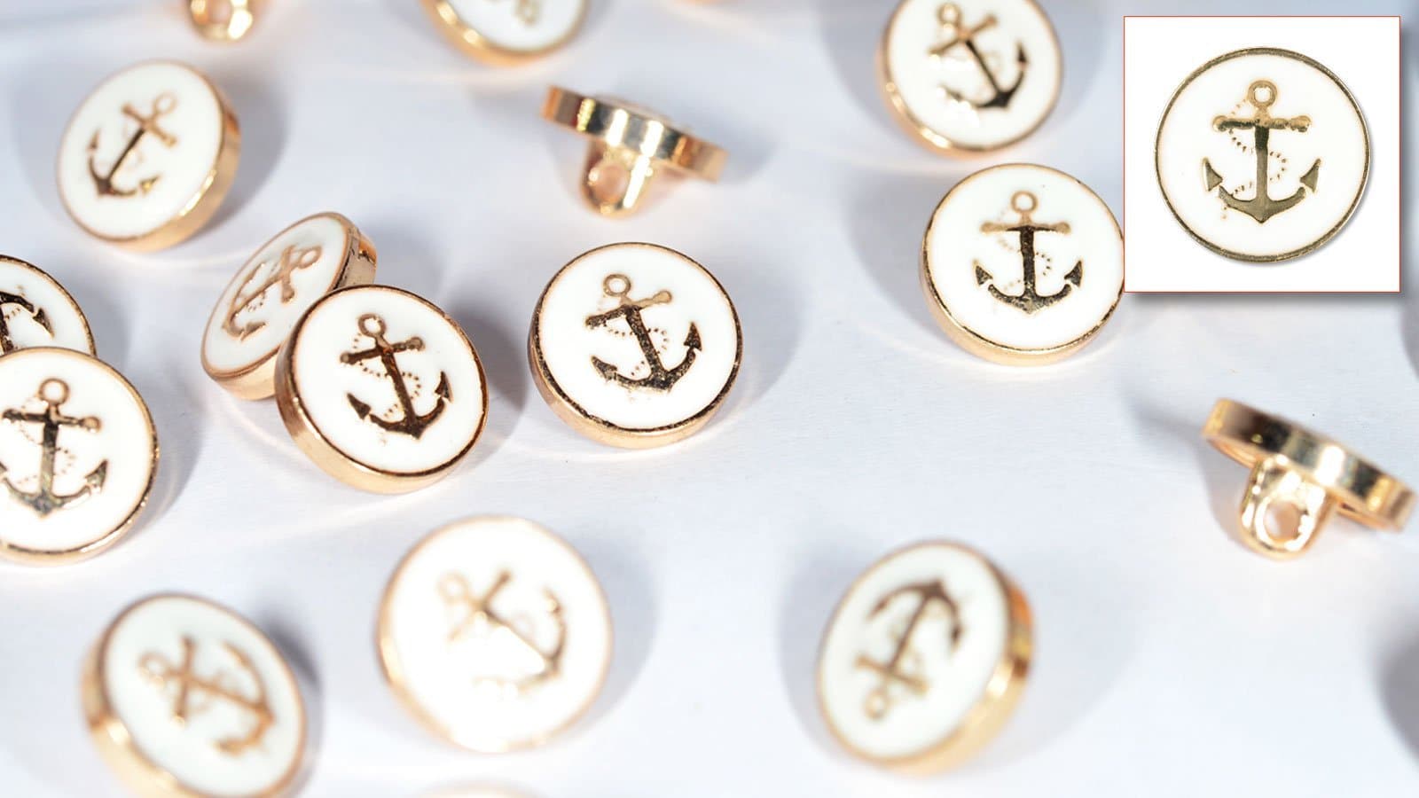 Set of 12 Die Cast Metal Alloy Shirt/Blouse Buttons (GB38001-GOLDWHITE) White Enamel on Gold (ø11.5mm in Diameter)