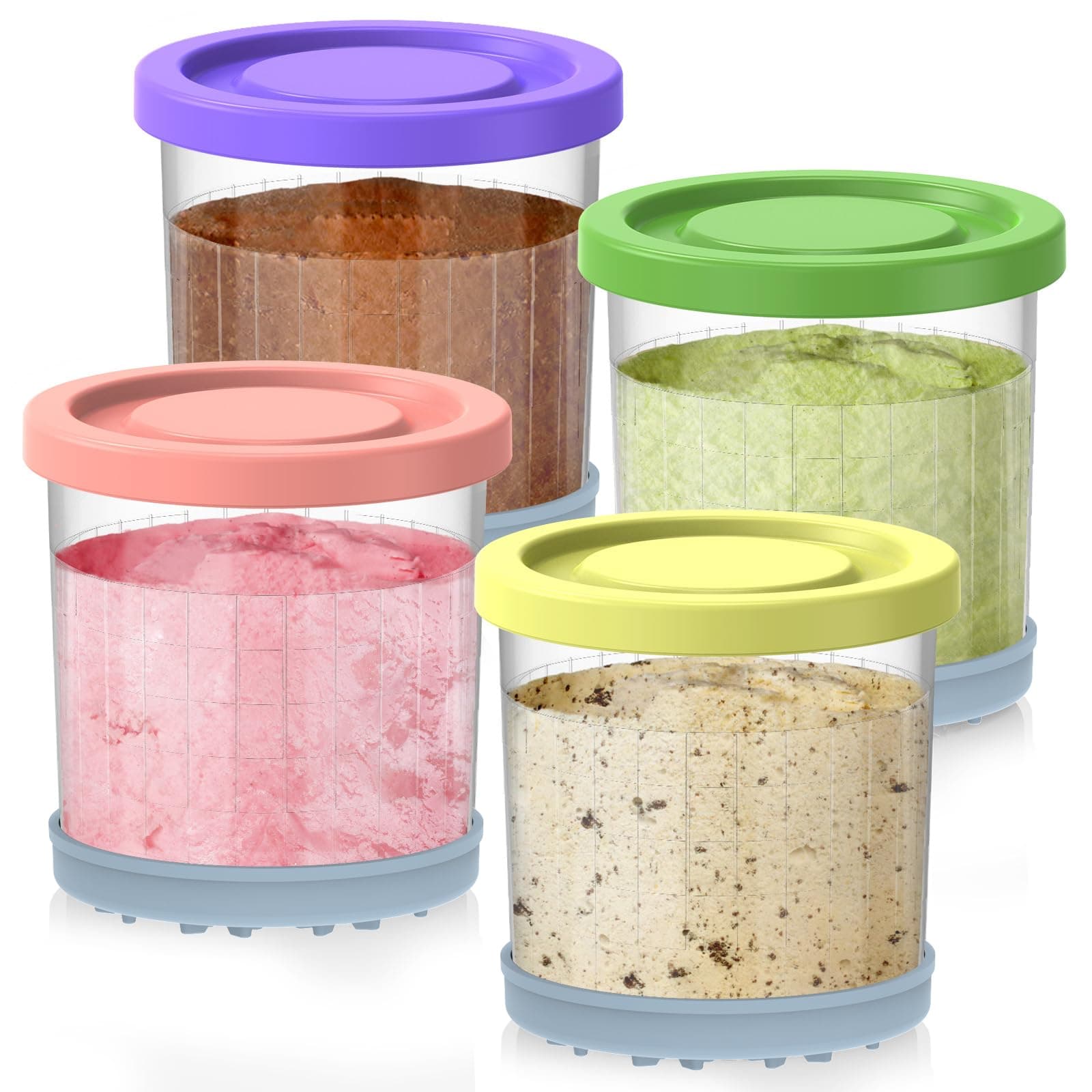 for Ninja Creami Containers, Compatible with NC299AMZ & NC300s Series Creami Ice Cream Makers, 16OZ Creami and Lids 4 Pack, Extra Cups Replacement for Ninja Creamy Pints, Airtight Dishwasher Safe