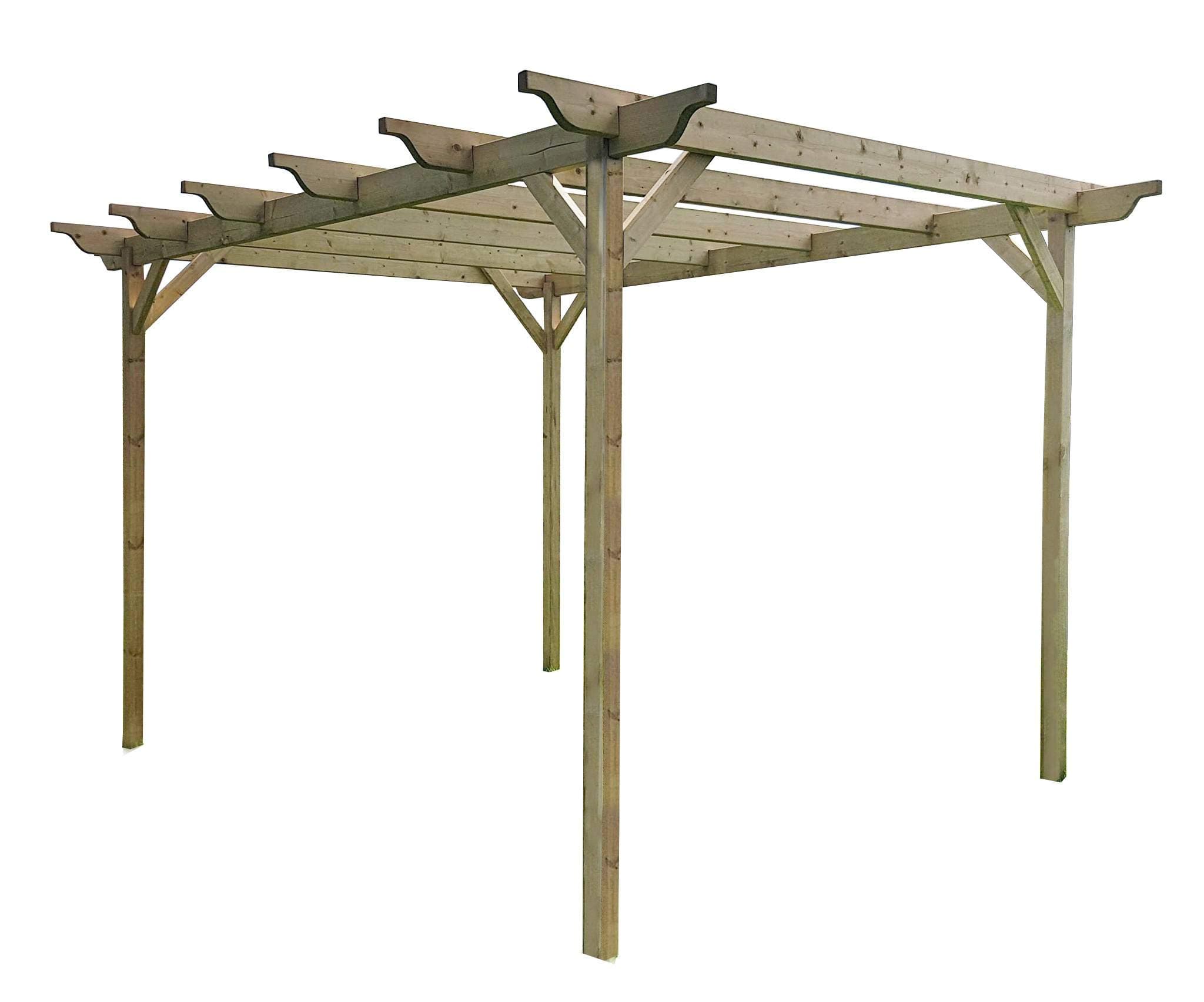 Wooden pergola kit - Sculpted design rafters (3m x 3m 4 posts, Light Green (Natural))