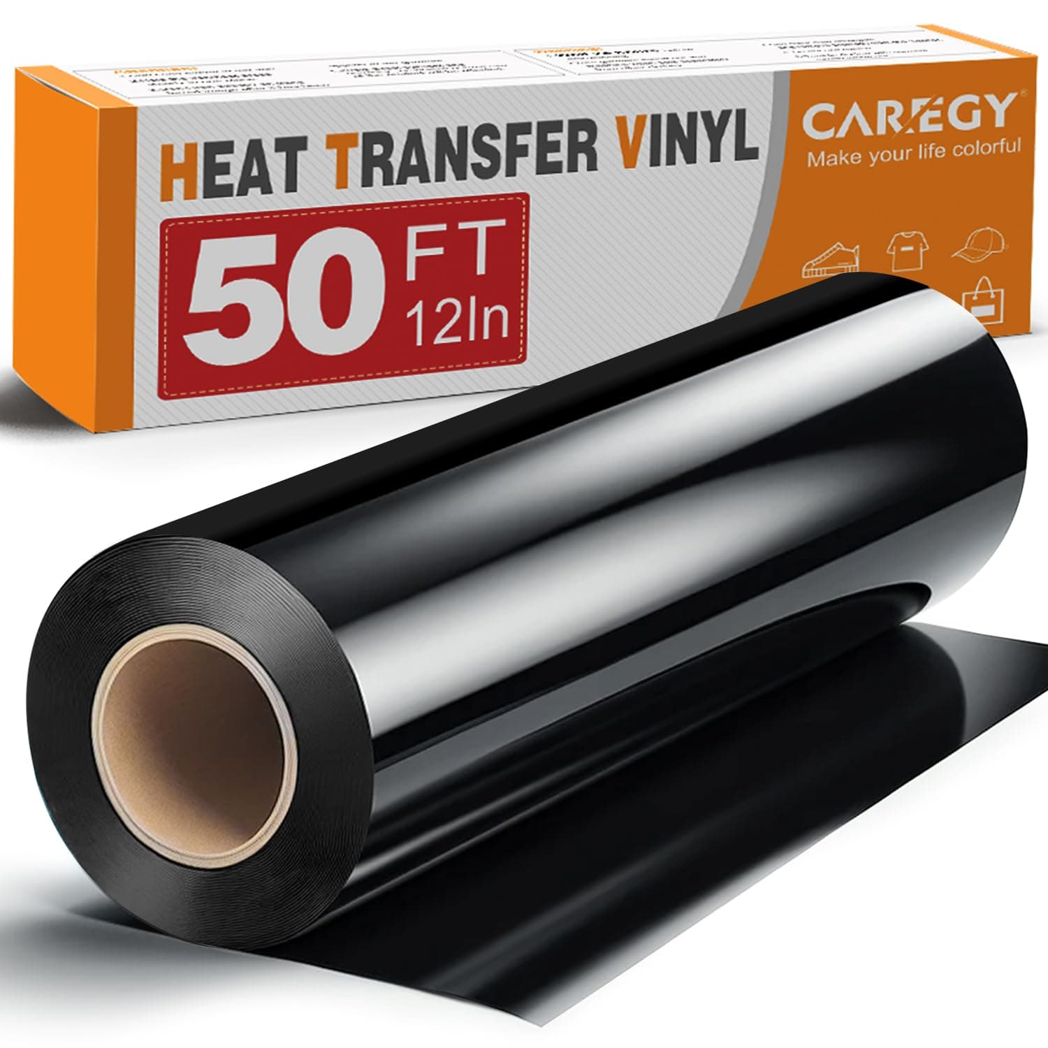 CAREGYHeat Transfer Vinyl HTV for T-Shirts 12 Inches by 50 Feet Roll (Black)
