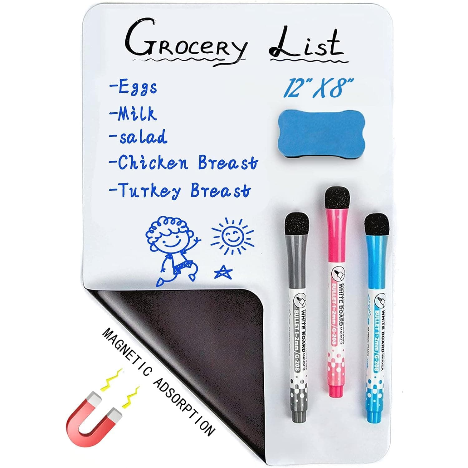 12” X 8”Whiteboard Magnetic Dry Erase Board Self Adhesive for Any Smooth Surface with New Stain Resistant Technology,Home Kitchen Fridge Shopping List and Office Notice Board