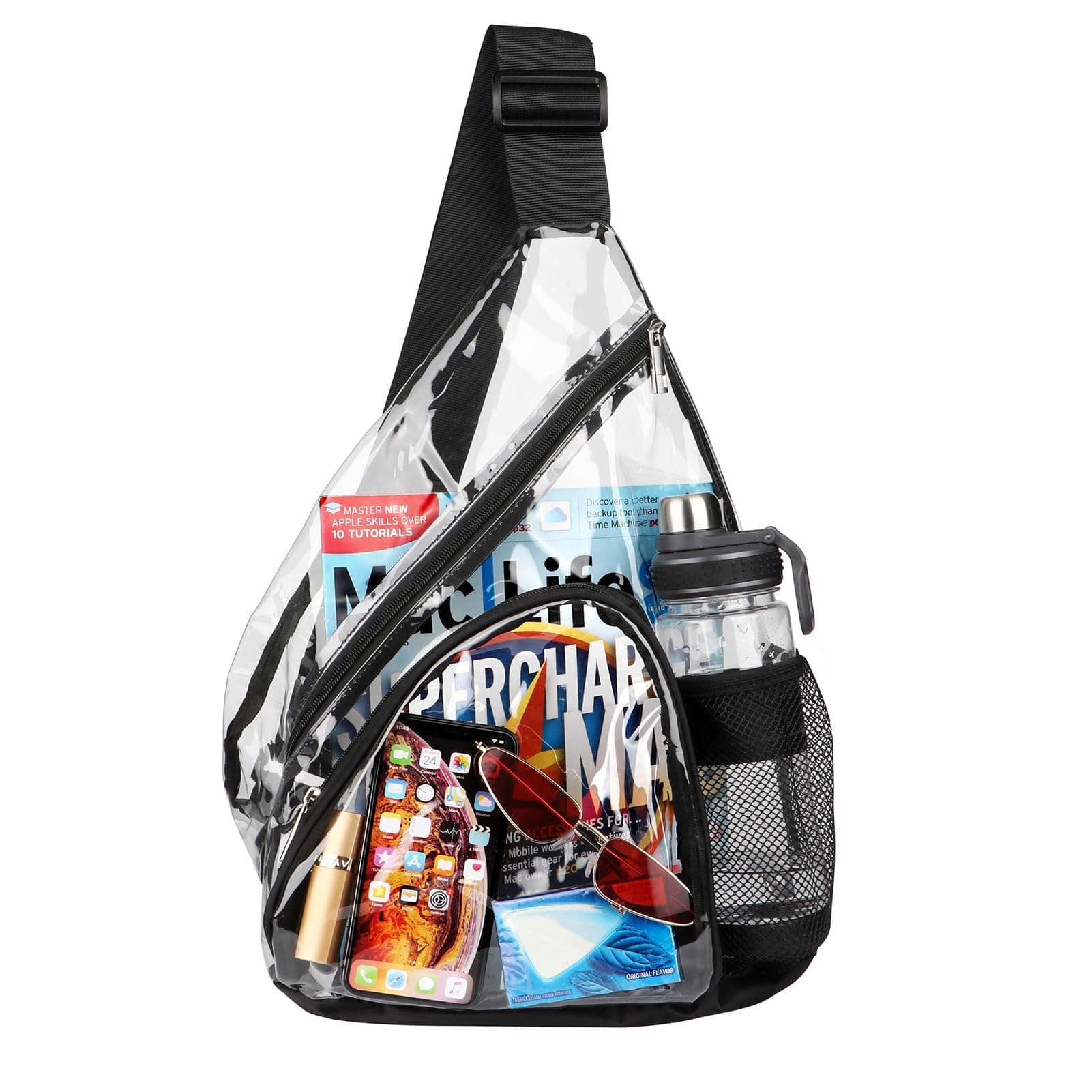 Clear PVC Sling Bag Stadium Approved - HULISEN Crossbody Backpack for Women & Men with Widened Adjustable Strap, Perfect for College, Travel, Beach, Stadium, Concerts and Sport