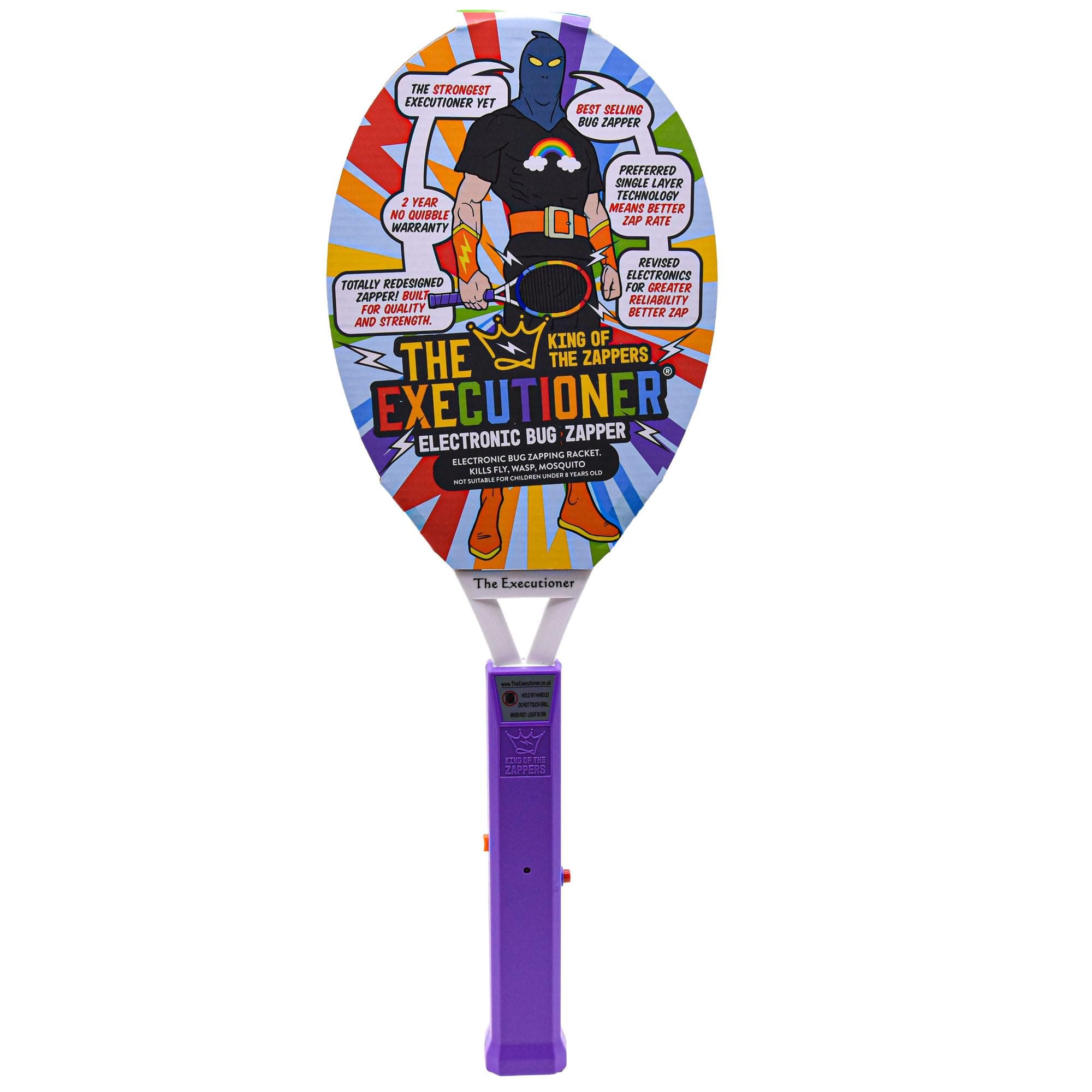 Rainbow Electric Fly Swatter Bug Zapper Racket Fly Wasp Mosquito Insect Killer Single Layer Pest Control for Indoor and Outdoor