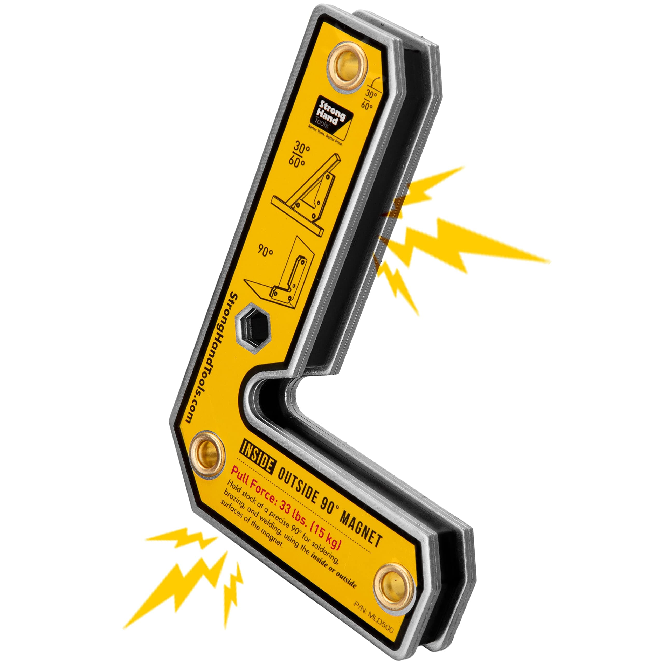 Strong Hand Tools MLD600 90° Fixed Angle Magnetic Square, Inside/Outside Magnets, Welding Square, 40 lbs Pull Force, 6" Length