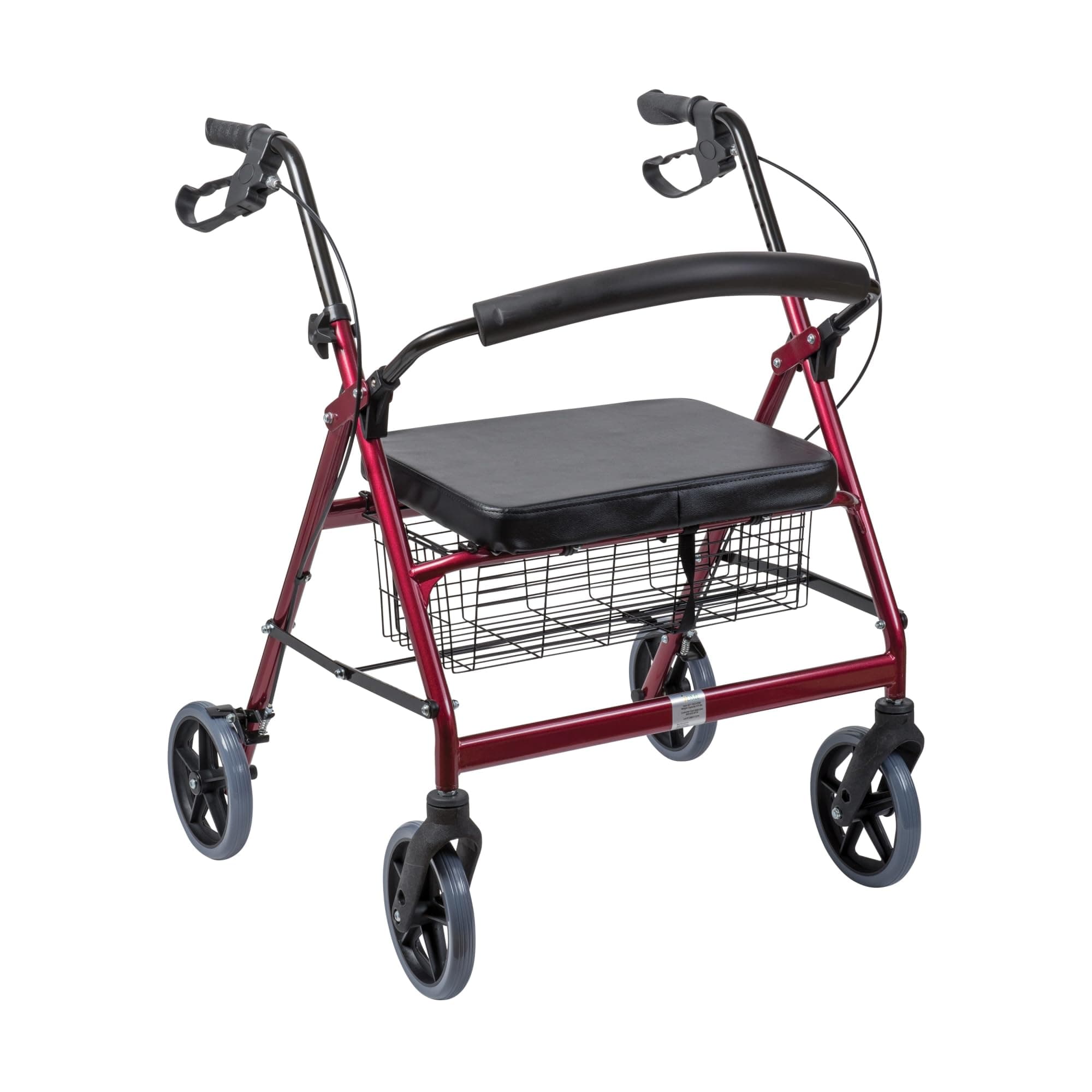 Extra-Wide Heavy Duty Steel Bariatric Mobility Rollator Walker with Seat and Basket, Burgundy, Folding