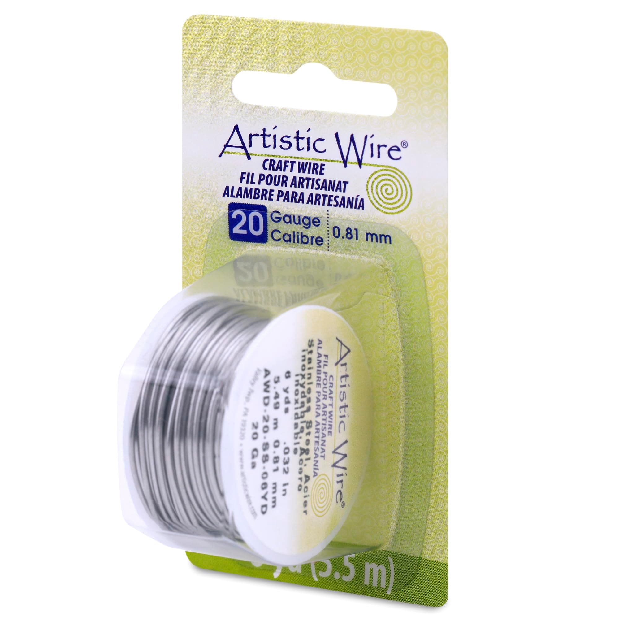 Artistic Wire Stainless Steel Craft Wire - 16 18 20 22 24 26 28 30 32 Gauge for Jewelry Making Supplies, Shapeable T304 Wrapping Sculpture Crafts Beading Wire, 20 Gauge, Stainless Steel