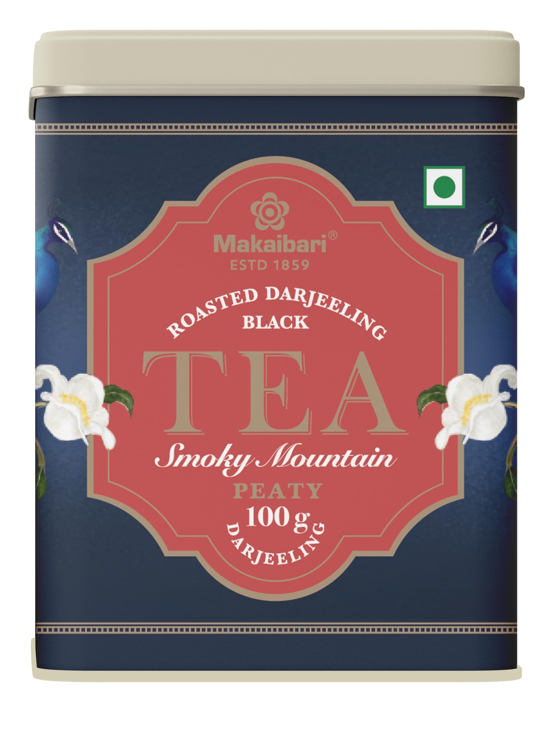 Tea Treasures- Smoky Mountain, Organic Roasted Darjeeling Loose Leaf Black Tea Tin Caddy, 100 Grams