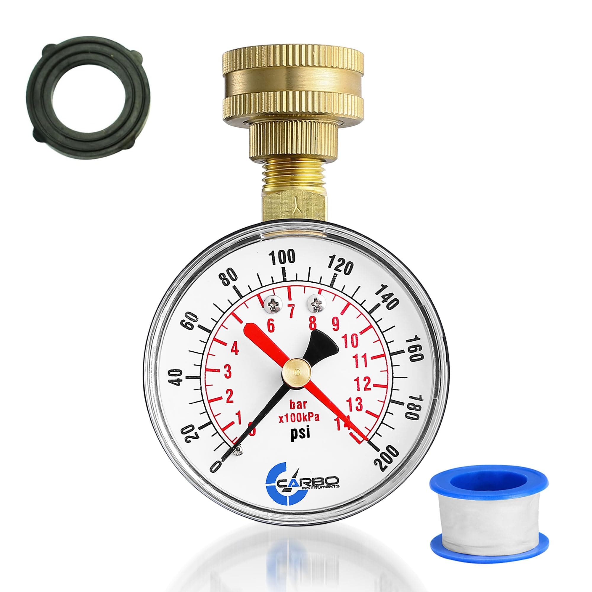 2-1/2" Pressure Gauge,Water Pressure Test Gauge, 3/4" Female Hose Thread, 0-200 PSI with Red Pointer