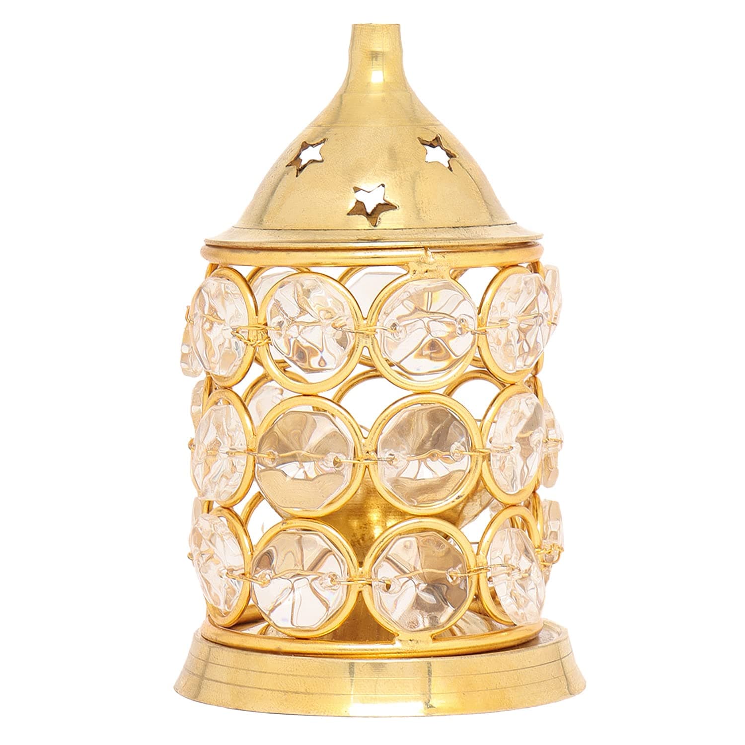 HashcartDiwali Deepawali Akhand Diya Decorative Brass Crystal Oil Lamp Holder Lantern | Puja Lamp