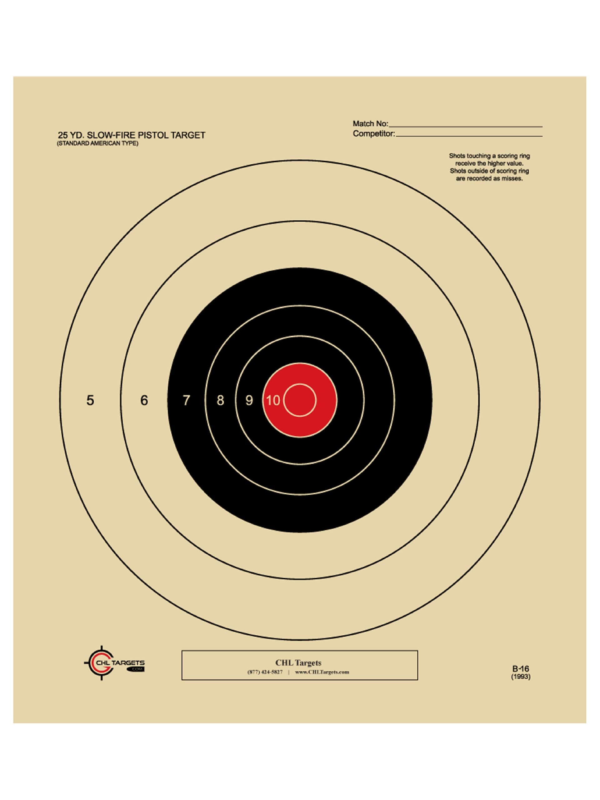 25 Yard Slow Fire Pistol Target, B-16, Bullseye Target, Archery, Gun, Rifle, Pistol, Airsoft, BB Gun, Air Rifle