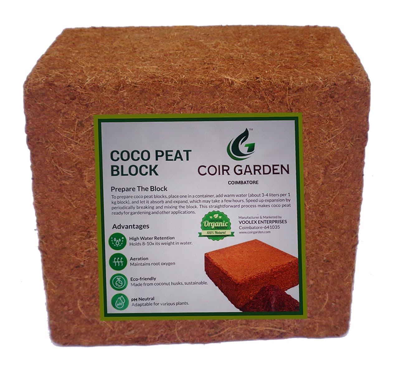 Cocopeat Block 1 KG (Pack of 1) - Expands Upto 5 kg - Soil Manure Potting Mixture for Terrace and Kitchen Gardening