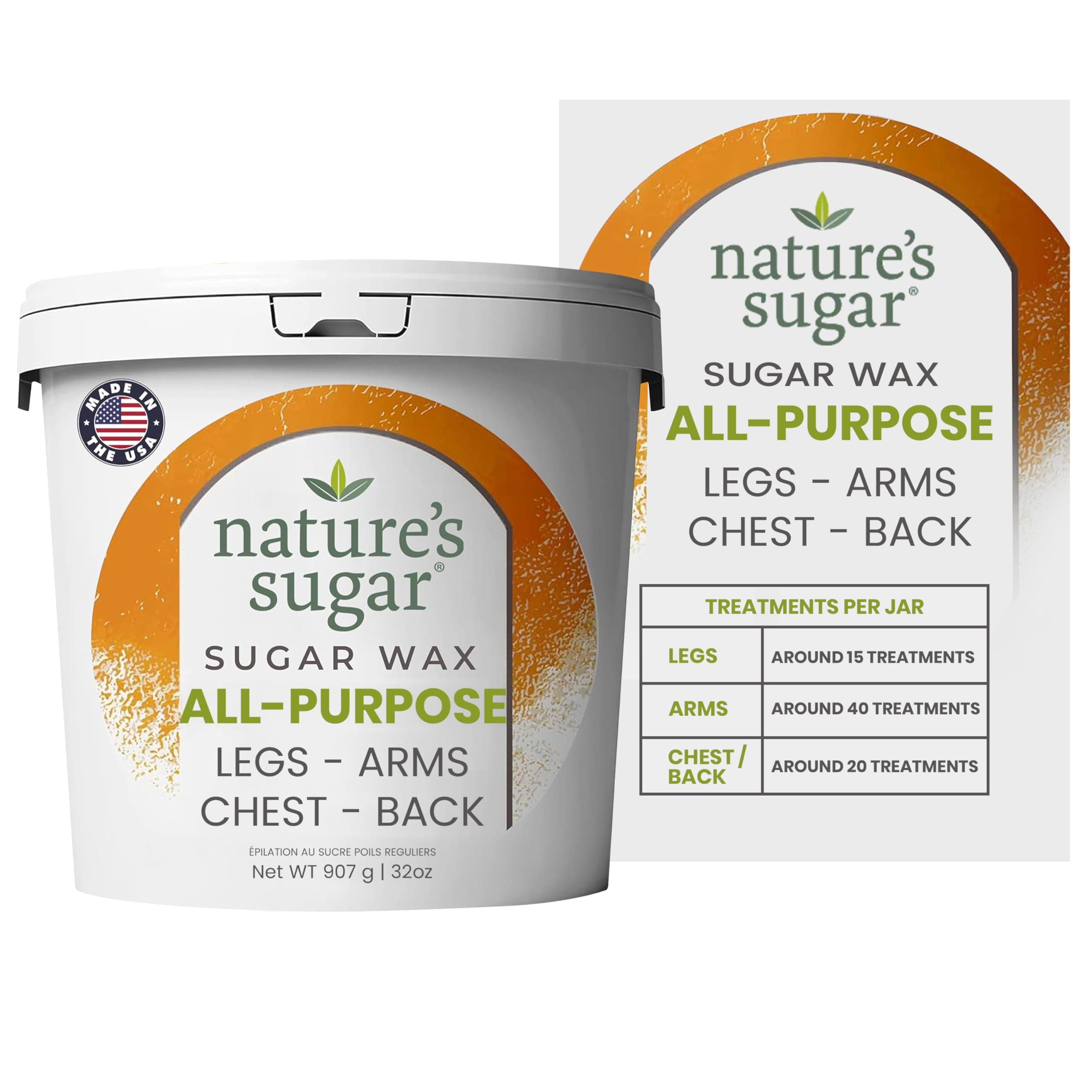 Nature's Sugar Wax Multi-Purpose Deshedding Paste for Legs, Back, Arms and Chest, 35 oz for Beginners, for All Skin Types, Vegan and Cruelty Free