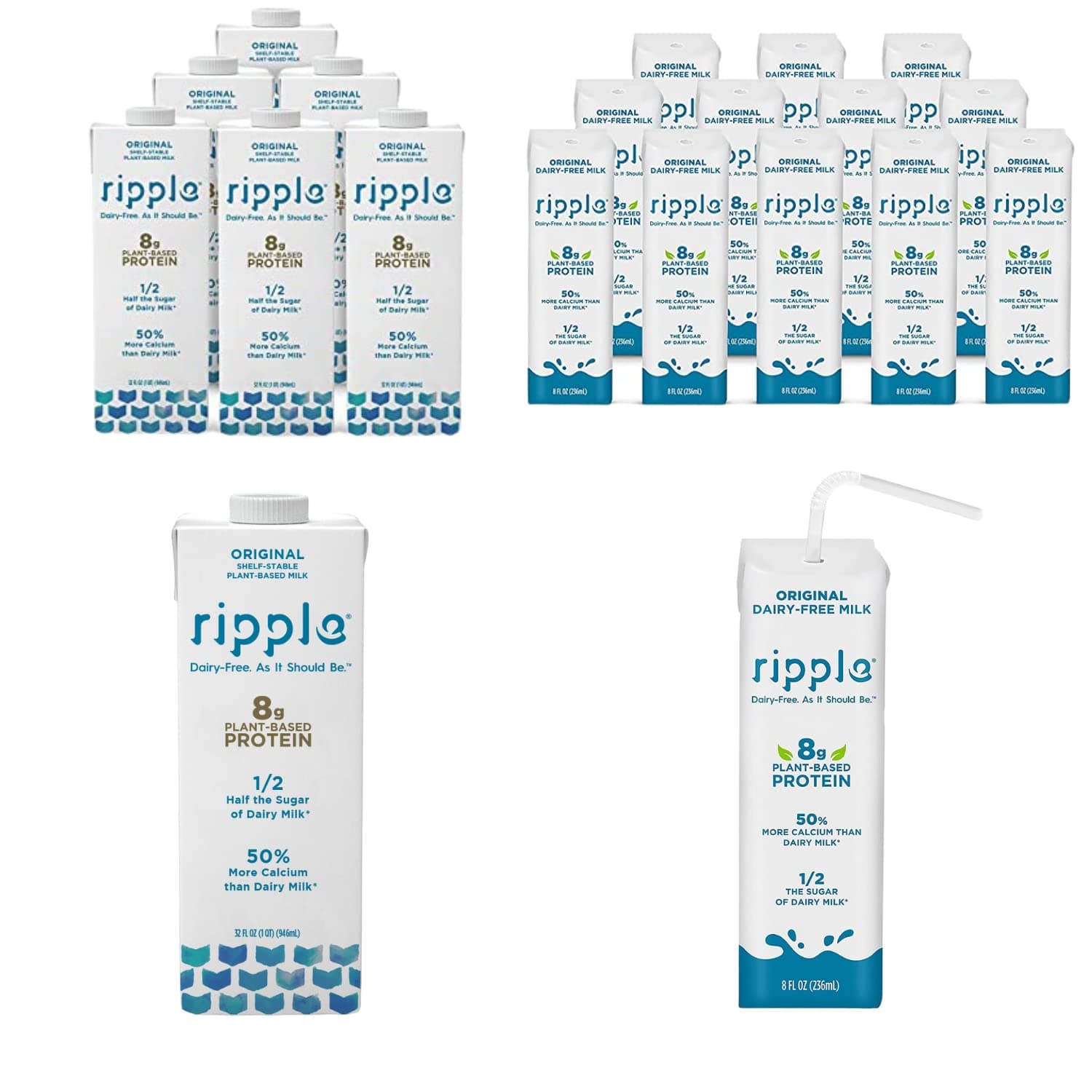 Vegan 8 oz Dairy-Free Milk, Original (12 Pack) & Ripple Vegan 32 oz Dairy-Free Milk, Original (6 Pack) & | 18 Pack