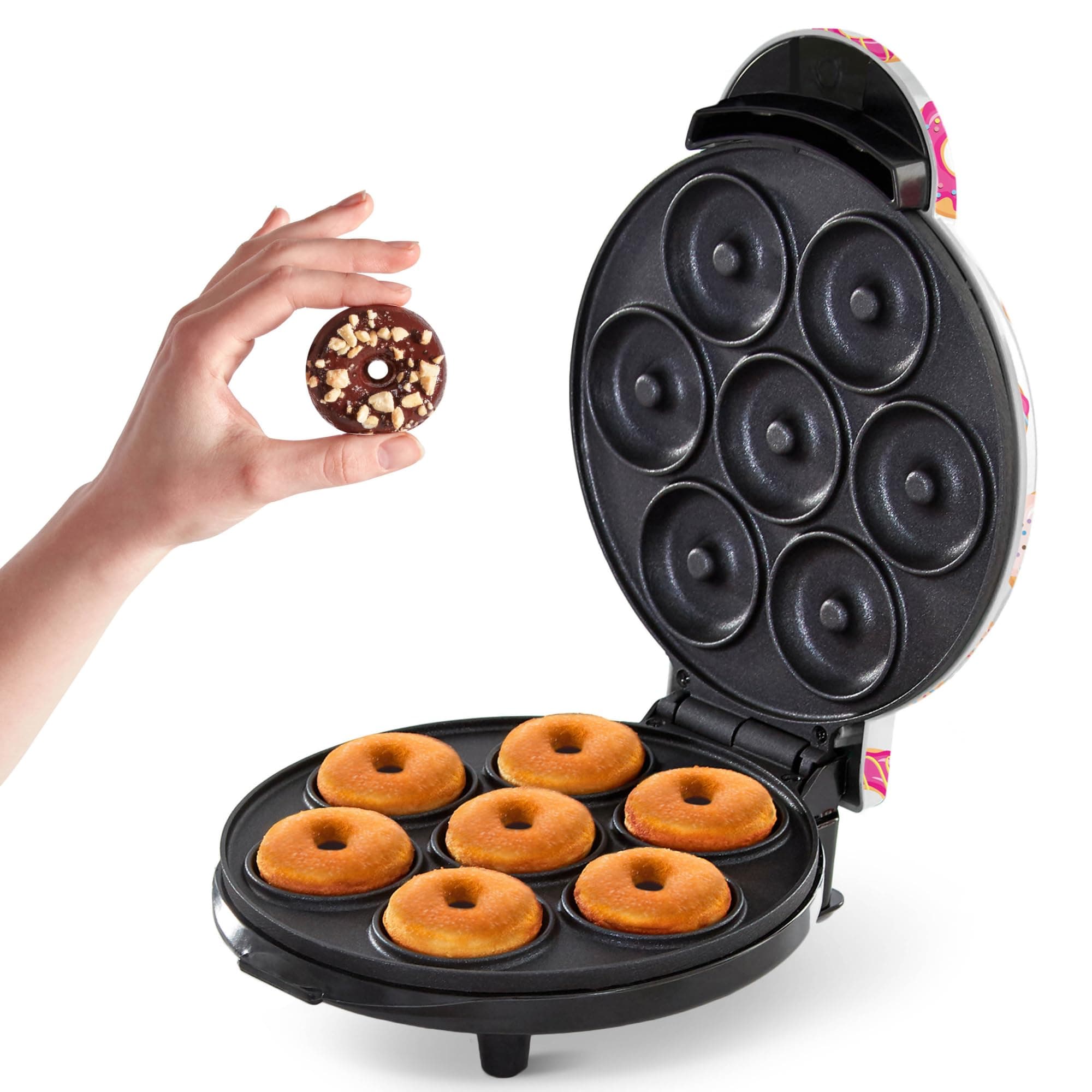 Dash Mini Donut Maker Machine for Kid-Friendly Breakfast, Snacks, Desserts & More with Non-stick Surface, Makes 7 Doughnuts, Donut Print