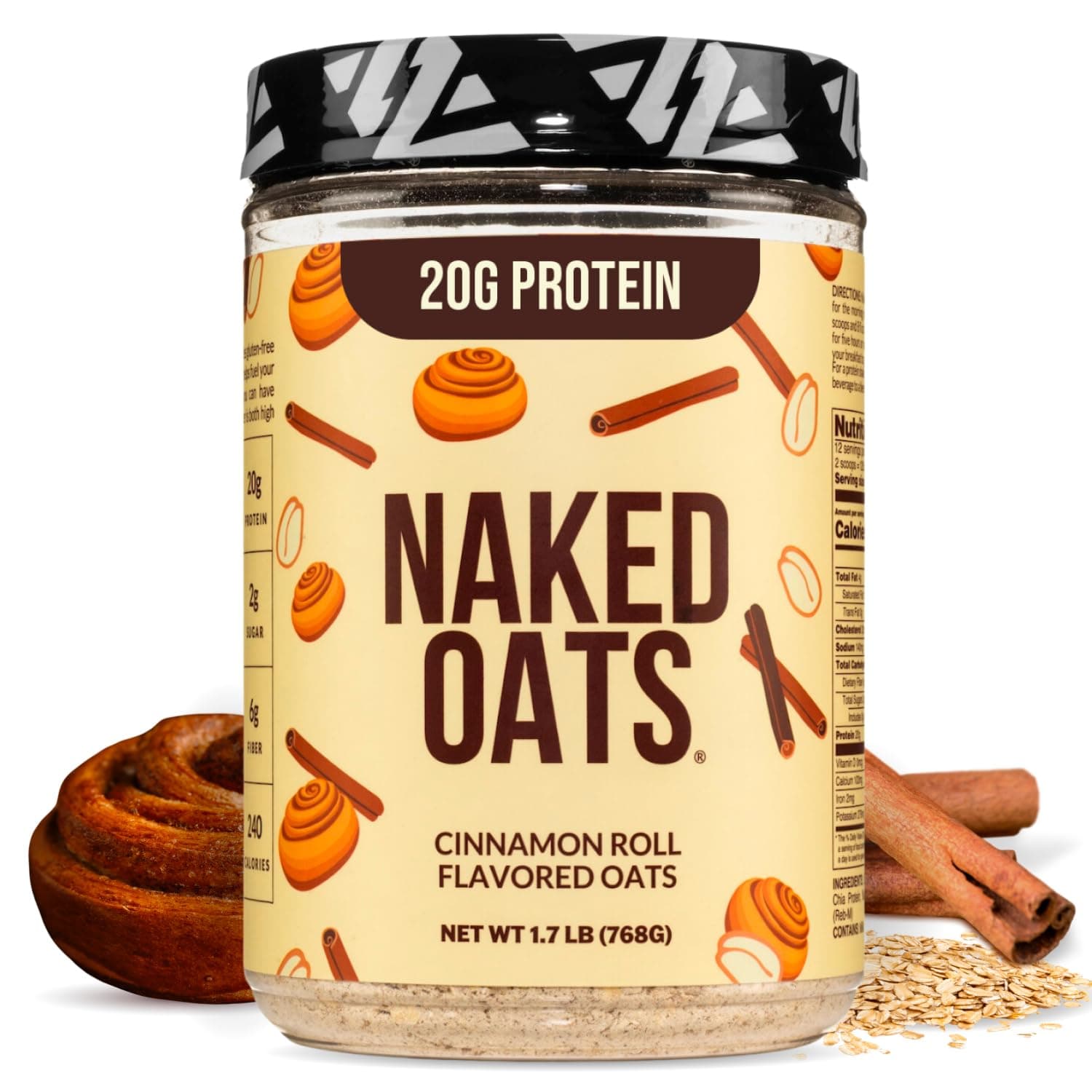 Oats - Cinnamon Overnight Oats, 20g Whey Protein, Gluten-Free Oatmeal Instant Breakfast or Shake, High Protein Oatmeal, High Fiber Breakfast Shake, Non GMO, No Soy - 12 Servings