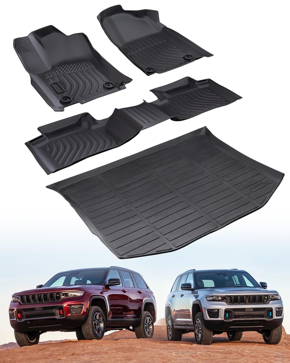 Weather Liner® Floor Mats & Cargo Liner for Jeep Grand Cherokee 2016-2021, All Weather TPE Rubber, 4 PCS Set