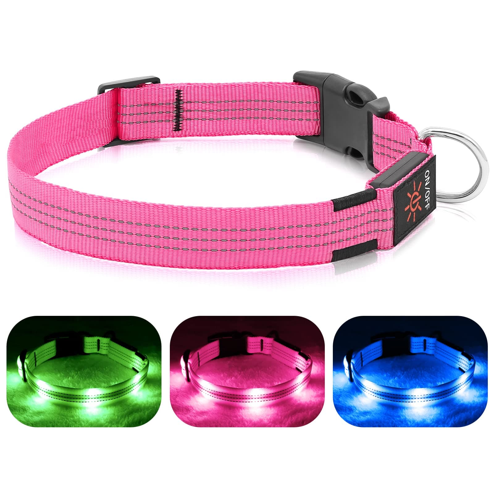BSEEN Light Up Dog Collar - Rechargeable LED Dog Collar - Reflective Puppy Collar - Adjustable Dog Collar for Small Dogs - Glowing Dog Collar Lights for Night Walking (Small, Pink)