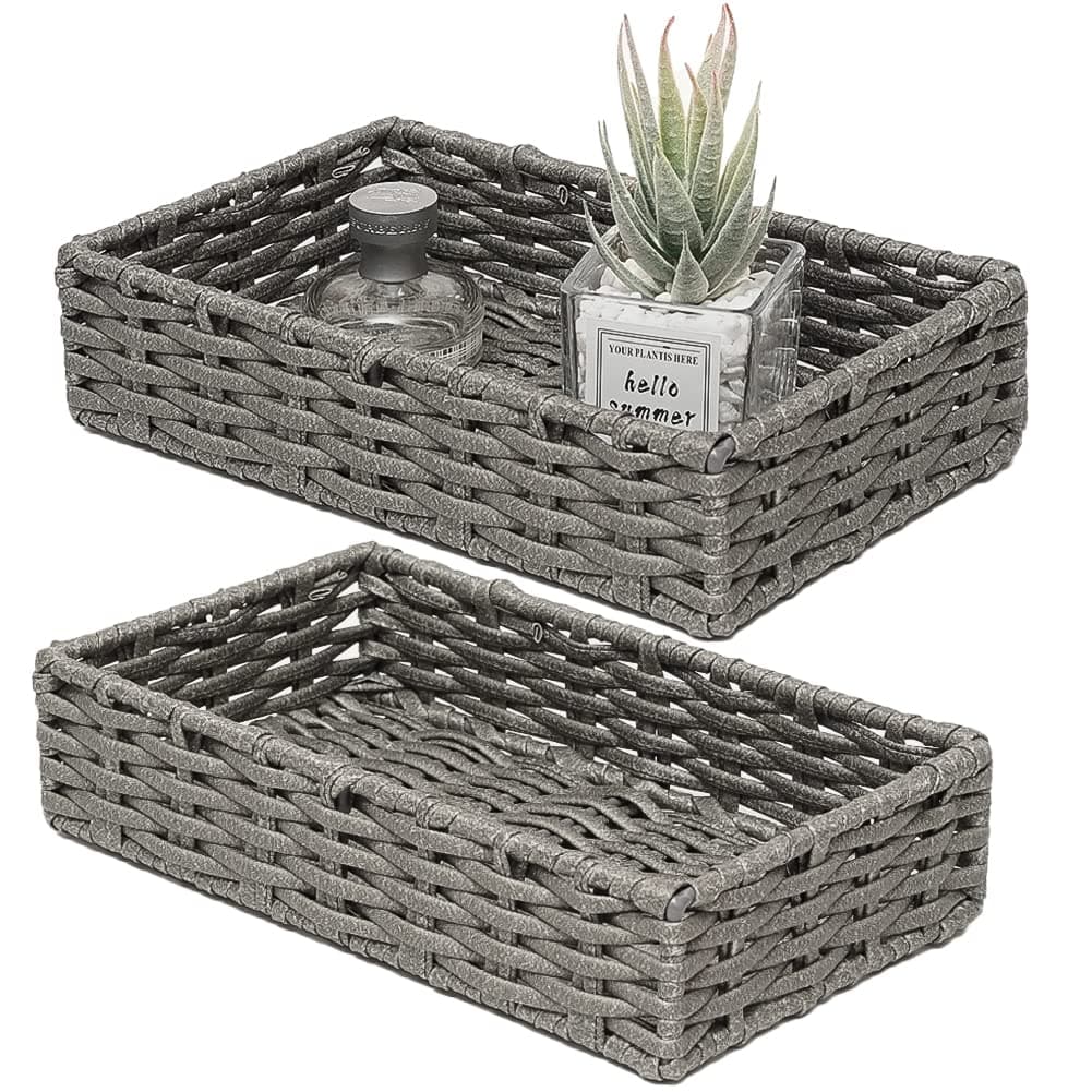 HOSROOME Wicker Bathroom Storage Organizer Tray Toilet Paper Basket for Tank Top Decorative Hand Towel Bread Baskets Kitchen Organizing