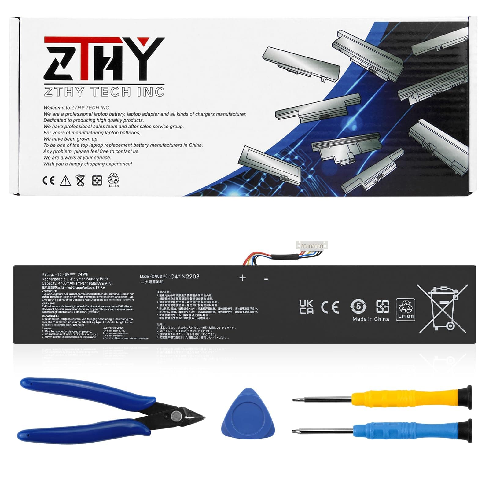 ZTHY C41N2208 Battery Replacement for ASUS ROG Ally RC71L PC71L Gaming Handheld PC Series 15.48V 74Wh 4780mAh