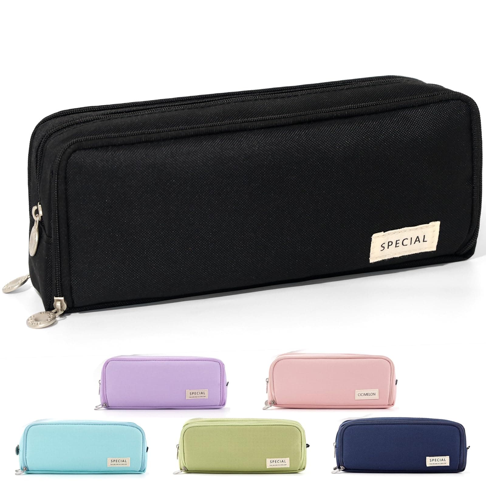 CICIMELON Pencil Case Large Capacity Pencil Pouch 3 Compartments Pencil Bag Gift for Students Girls Adults Women (Black)