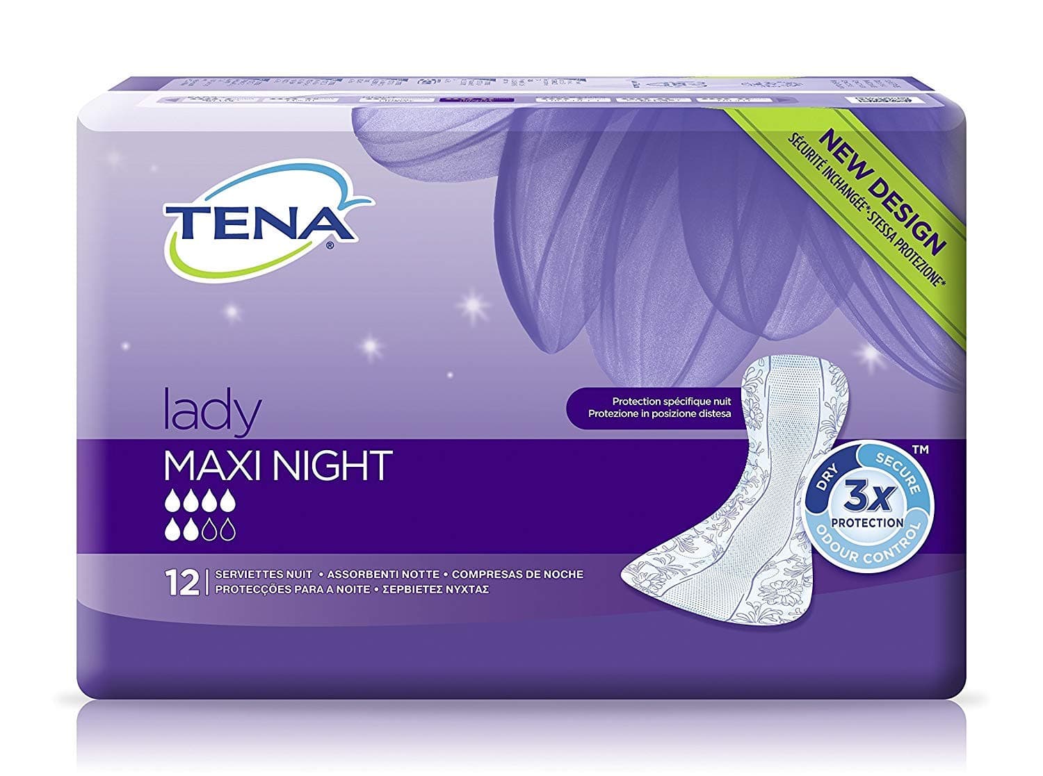 Lady Maxi Night - Highly Absorbent Insert - Odour-Neutralising - for Moderate Bladder Weakness - Pack of 72