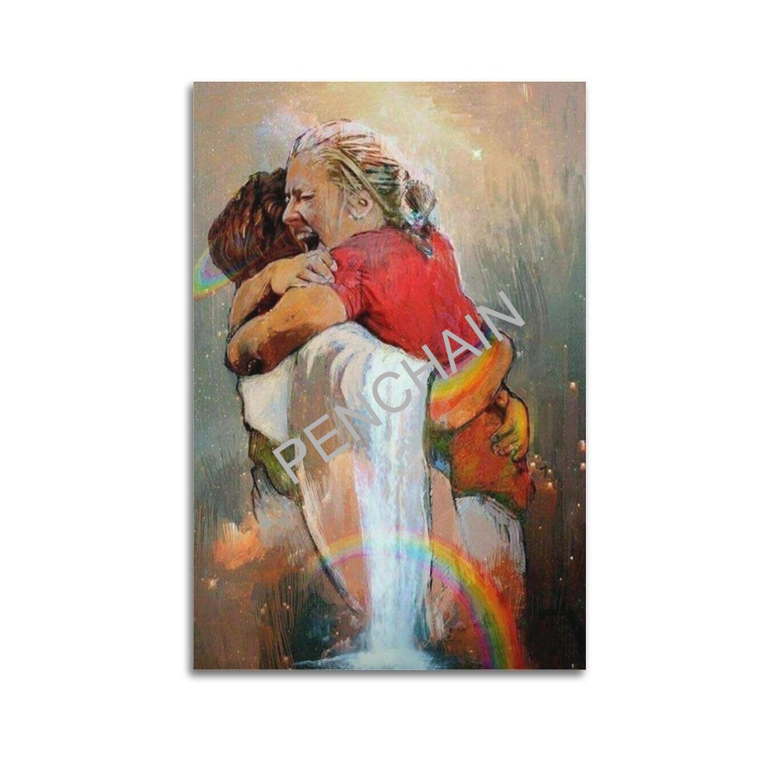 The First Day In Heaven Prints Girl Embracing & Hugging Jesus Wall Art Canvas Posters Poster for Room Aesthetic Posters & Prints on Canvas Wall Art Poster for Room 12x18inch(30x45cm)