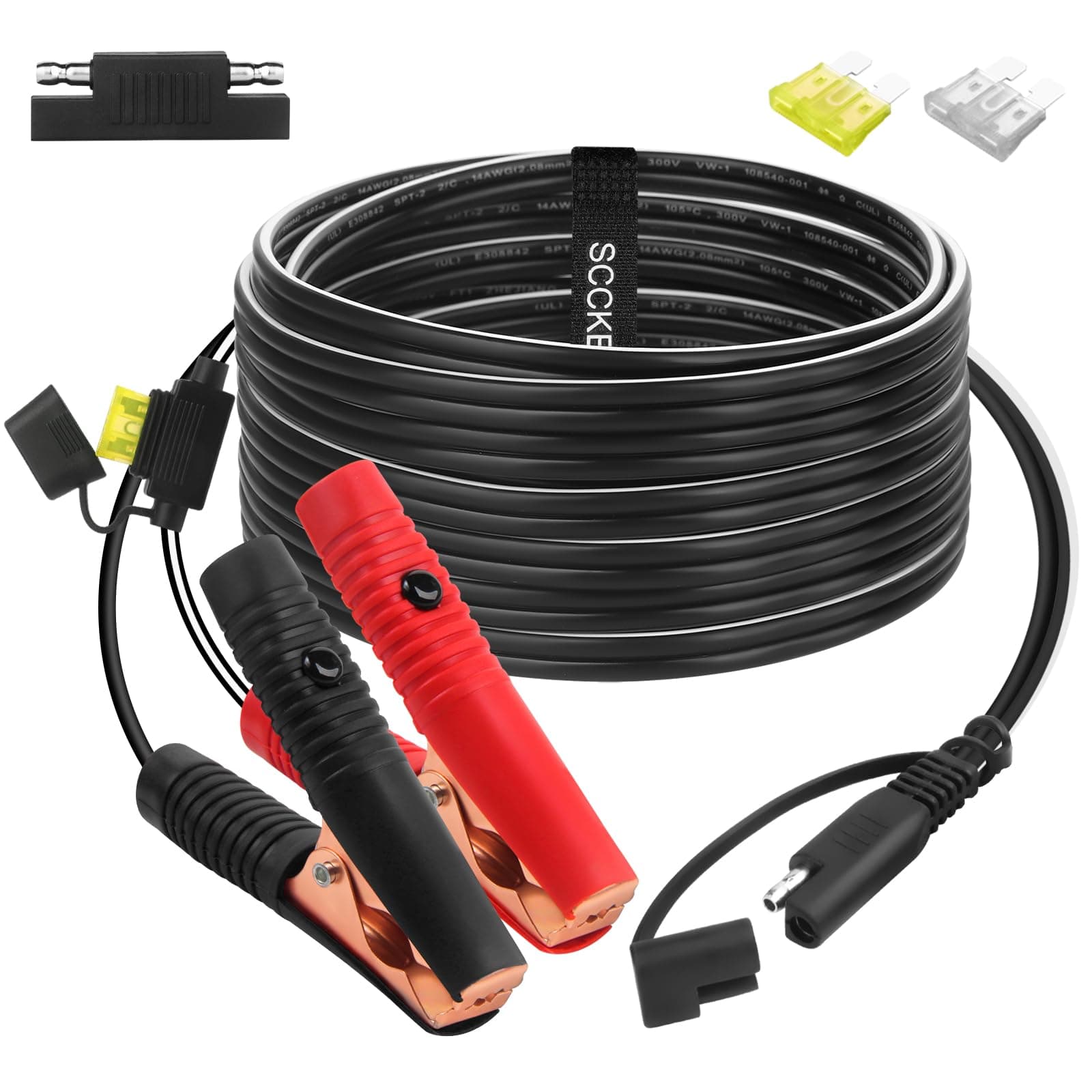 12FT 14AWG Battery Alligator Crocodile Clip to SAE Connector Extension Cable,12V SAE Quick Release Adapter to Alligator Clips Quick Disconnect Cable