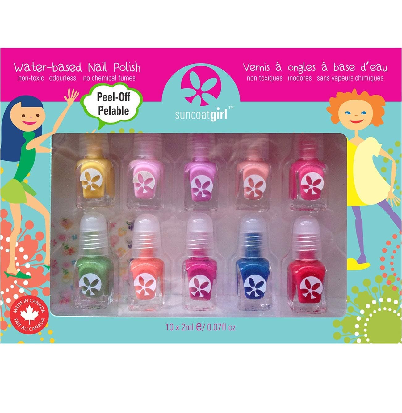 Suncoat Girls Nail Polish Sets for kids - Water Based Children's Nail Polish Set - Party Palette - Safe and Fun Nail Polish for Finger Nails and Toe Nails (Non-Toxic)
