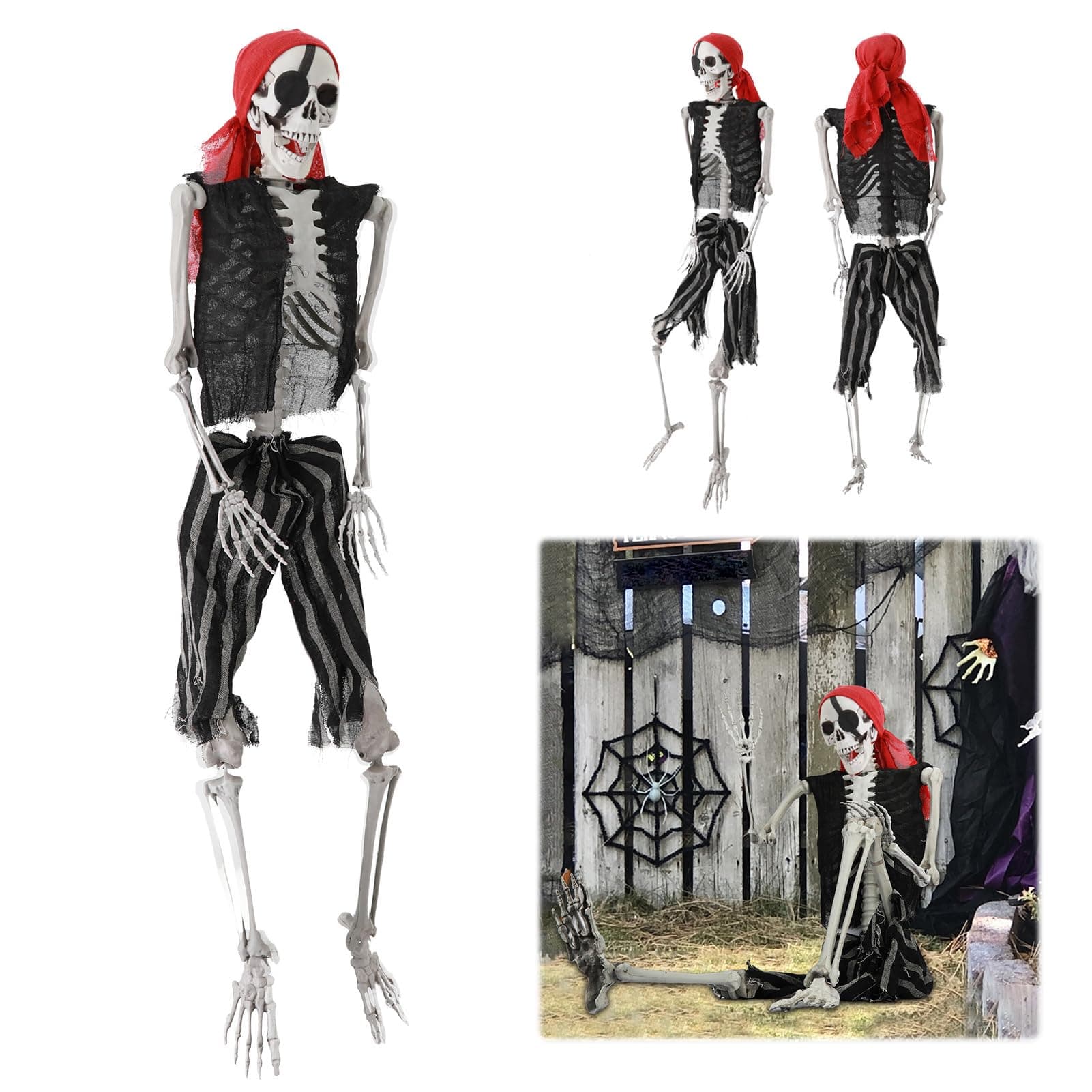 5.4ft Halloween Life Size Pirate Skeleton, Poseable Human Skeleton, Realistic Skeleton for Halloween Decoration, Full Size Pirate Skeleton Outdoor Decor