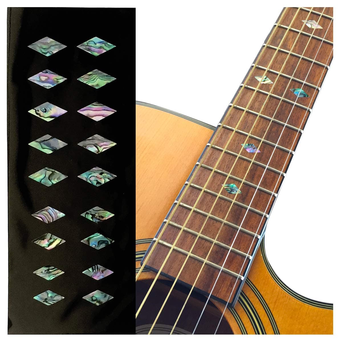 Inlaystickers Inlay Sticker Fret Markers for Guitars, Bass & Ukuleles - Traditional Diamonds - Abalone Mix, F-307DD-MX