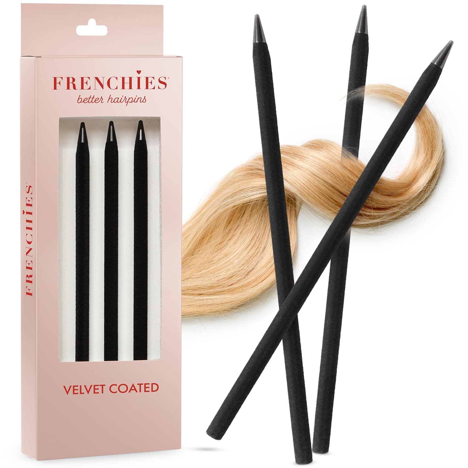 Frenchies French Twist Chinese Hair Sticks, Ultra Flocked Extra Soft Hair Chopsticks for Women, Girls, Teens, Buns, Dancers, Womens Wedding Accessories for Updo Hairstyles, Pack of 3, Black