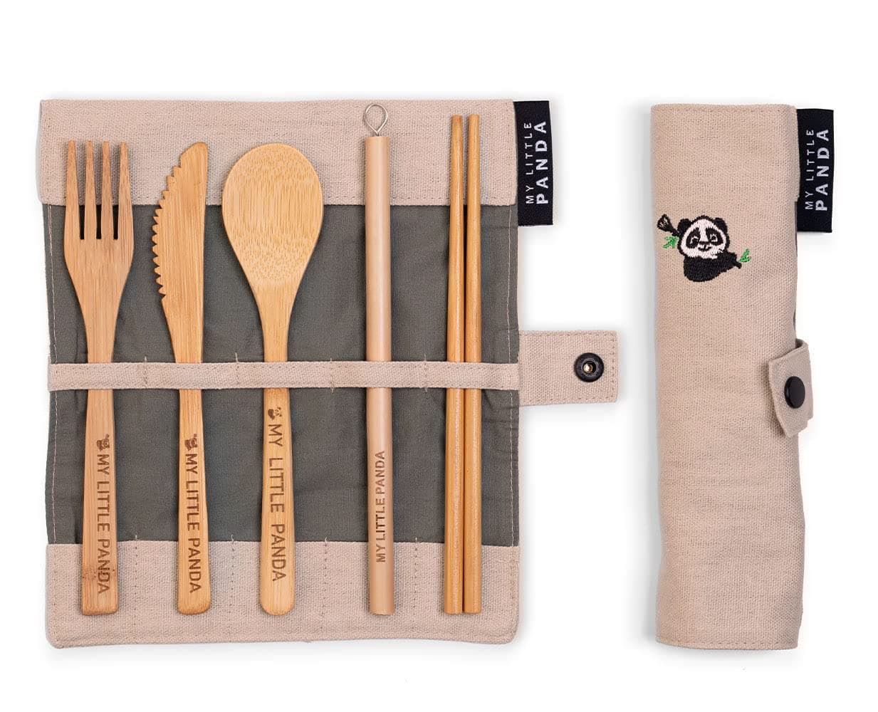 My Little Panda 19cm Bamboo Lunch Set with Desert Sand Roll-Up Organic Hemp Carry Pouch