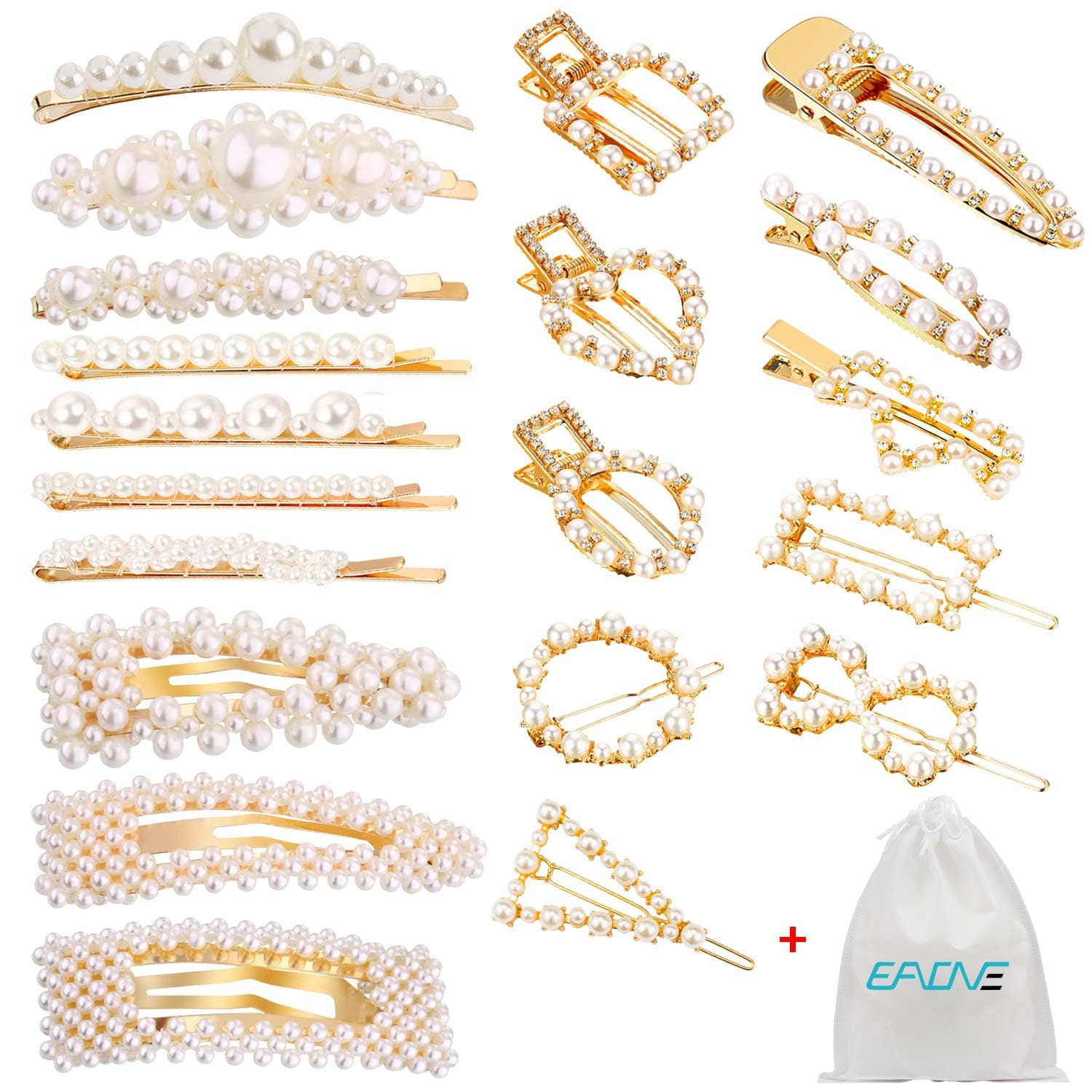 20 Pieces Pearl Hair Clips (Golden) Artificial Pearl Hair Pins Hair Barrettes Decorative Handmade Pearl Wedding Hairpins Hair Styling Accessories with 1 Gift Bag for Women Girls By EAONE