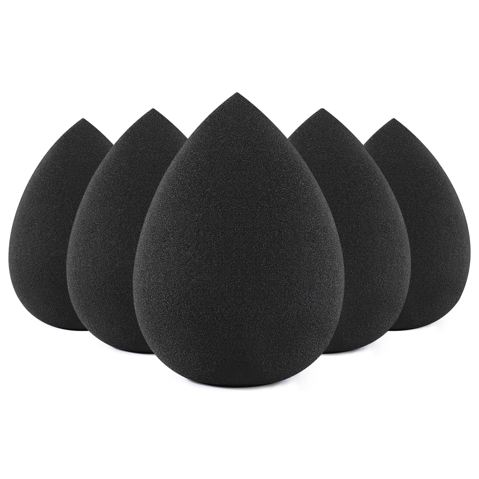 BEAKEY Makeup Sponge Set, 5 Pcs Foundation Blending Sponge, Beauty Sponges Flawless for Liquid, Cream, and Powder, Latex-Free and Vegan Boun Boun Makeup Sponges, Black