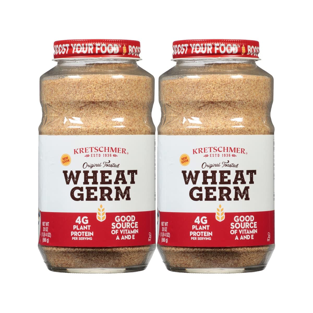 Kretschmer Original Toasted Wheat Germ Boost your Food with, 20 Ounce Glass Jar (Pack of 2)