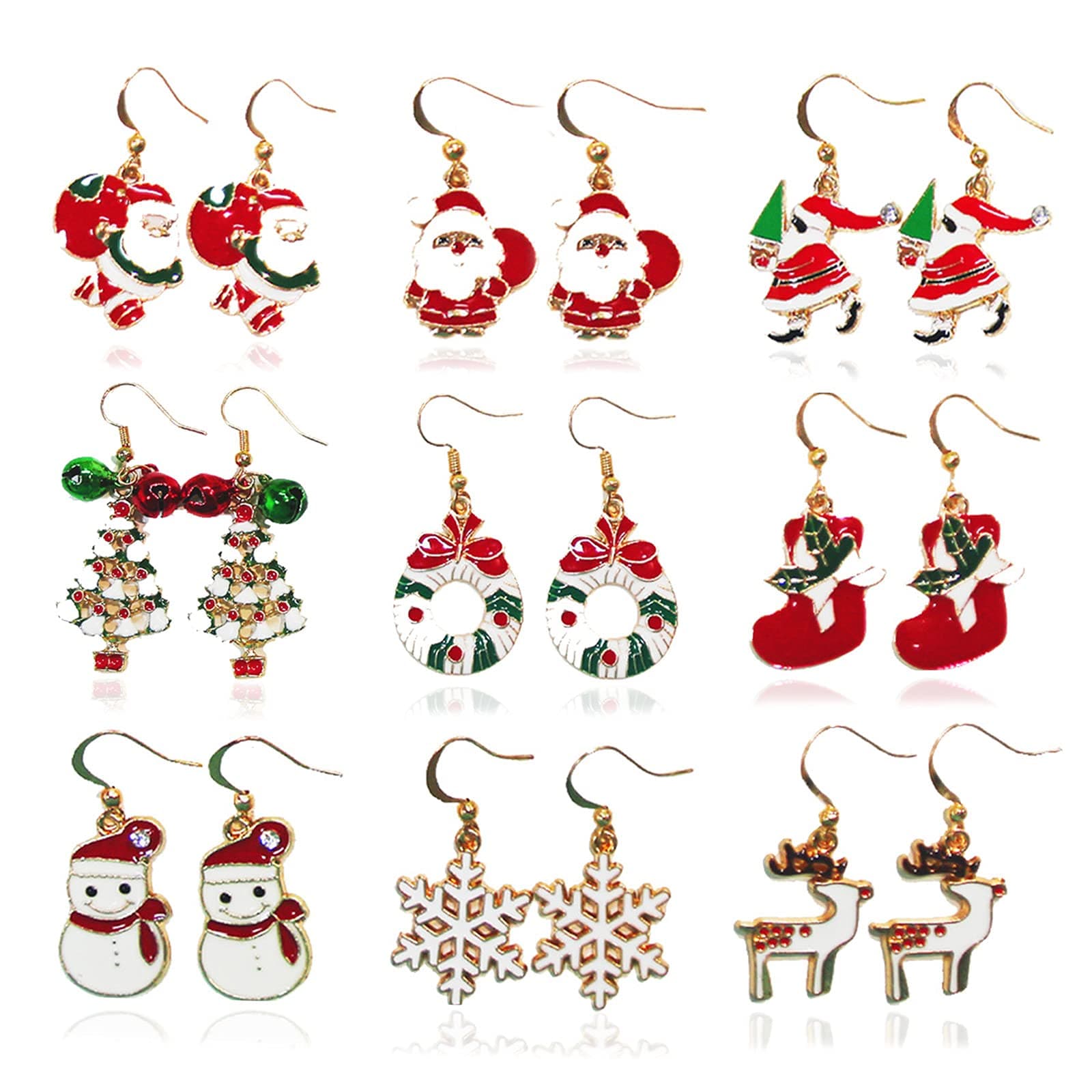 9 Pair Christmas Earrings for Women, Christmas Jewelry for Women Bulk Best Gift Decoration Xmas Party Gifts with Christmas Bag