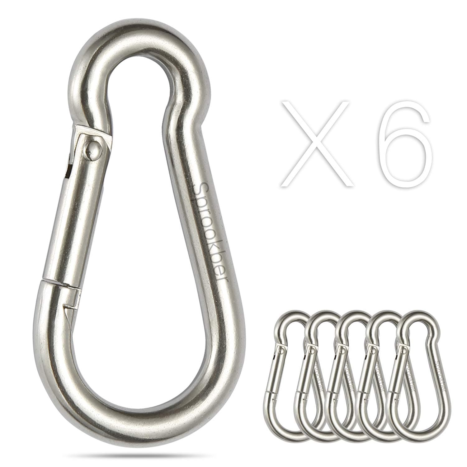 Stainless Steel Spring Snap Hook Carabiner - 304 Stainless Steel Clips, Set of 6