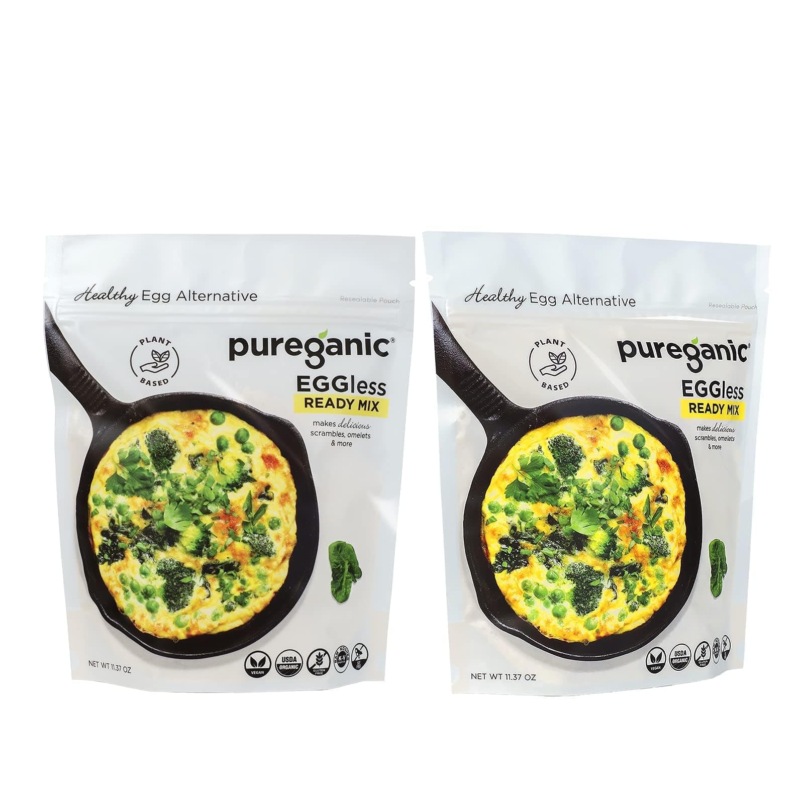 Pureganic Eggless Ready Mix, Egg Replacer, Plant Based Egg Substitute Organic Gluten Free Soy Free Vegan Kosher Non-GMO, Healthy Egg Alternative, 11.37 oz (Pack of 2)