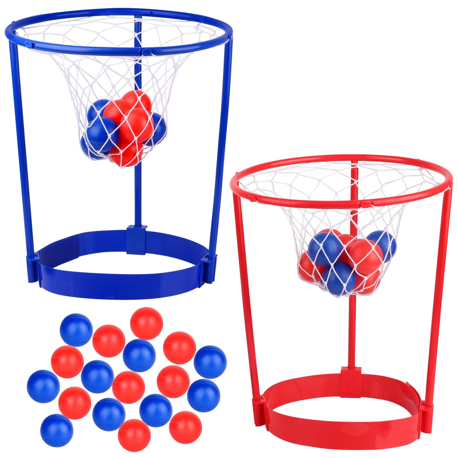 2 Pack Head Hoop Basketball Party Game for Kids and Adults Carnival Game Adjustable Basket Net Headband with 20 Balls for Carnival Party Birthday Party Family Indoor Outdoor Game (Red + Blue)